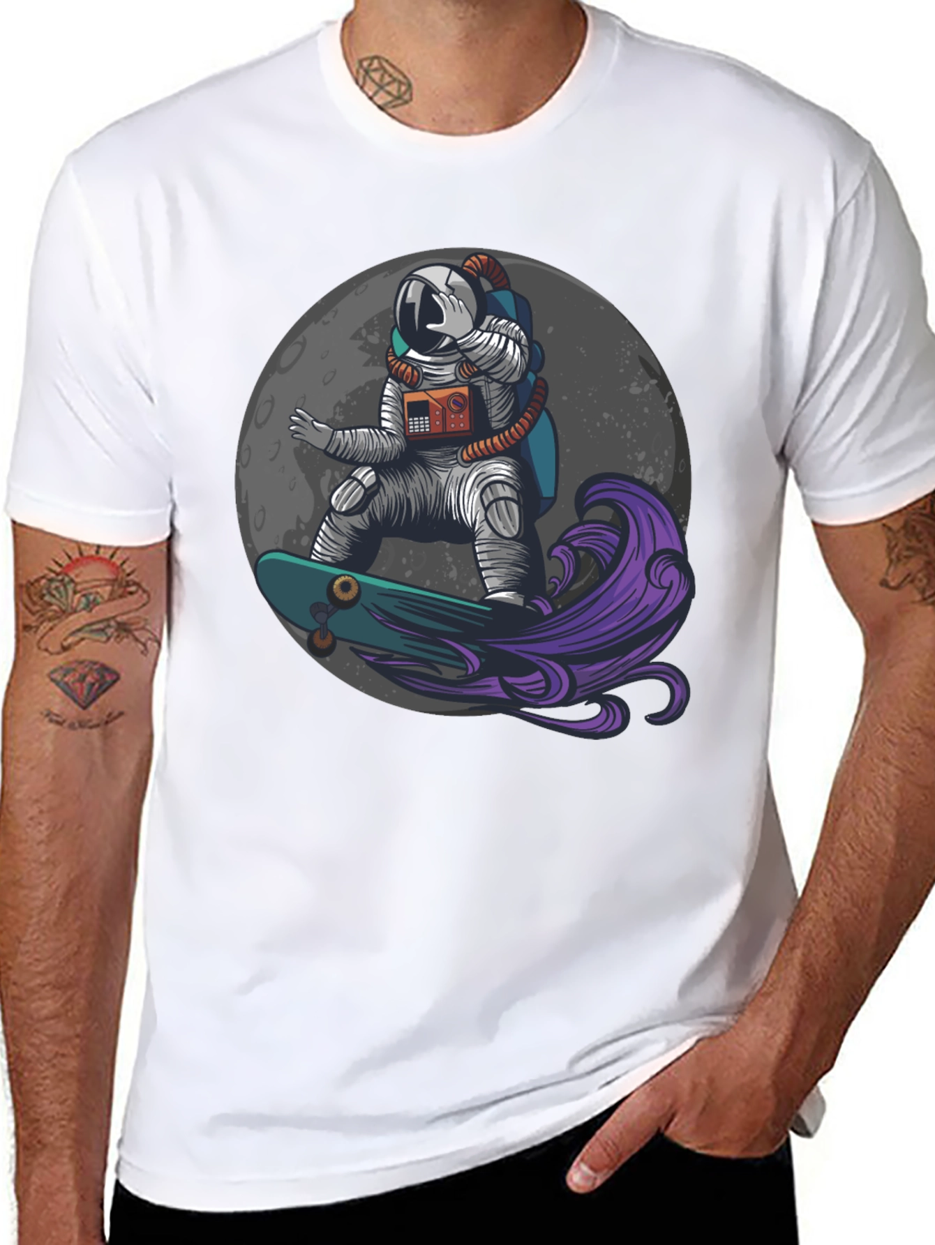 Astronaut Skateboard Moon Graphic T-Shirt