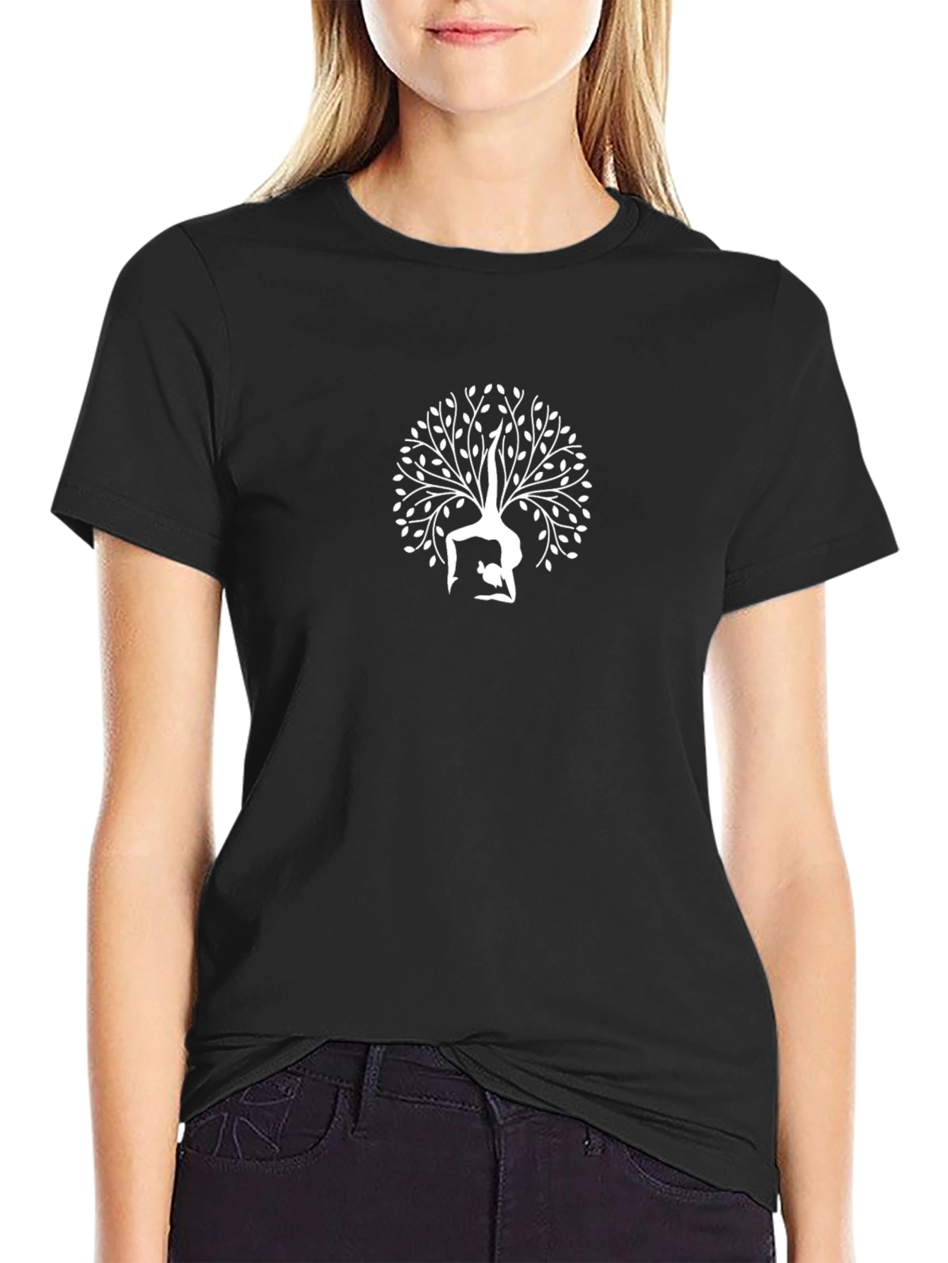 Yoga Tree Graphic Tee - Black Cotton Blend