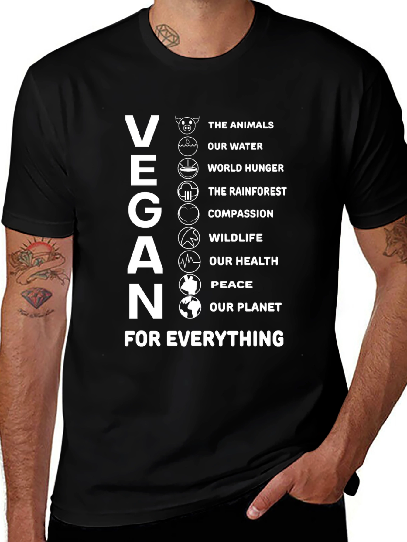 Vegan Cause T-Shirt - Animals Water Compassion Design