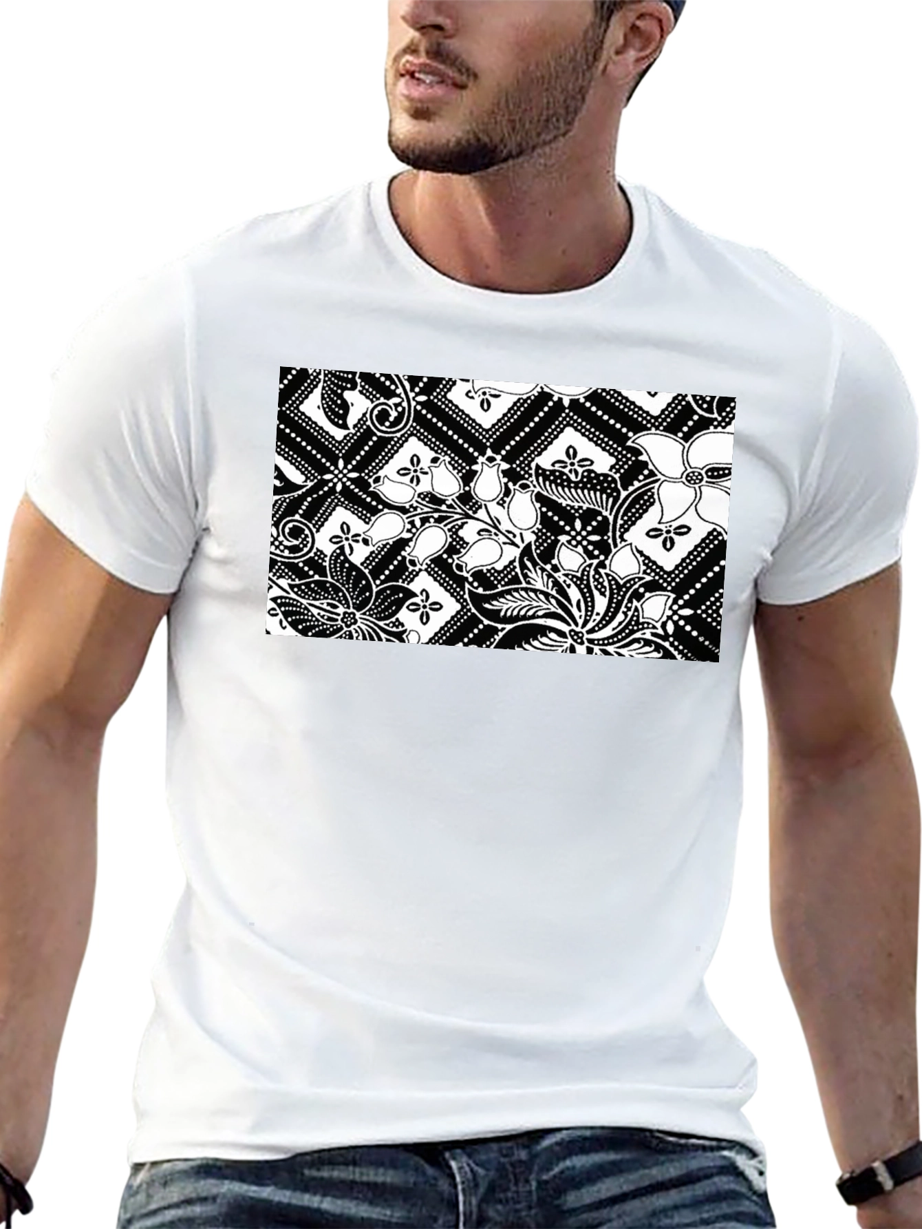Black T-Shirt with Floral Pattern