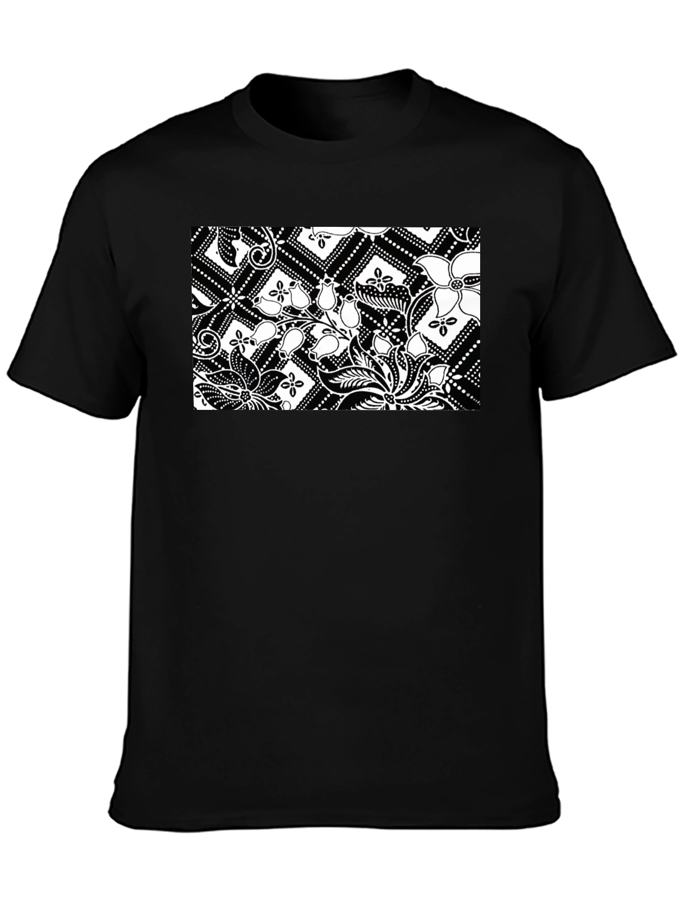Black T-Shirt with Floral Pattern