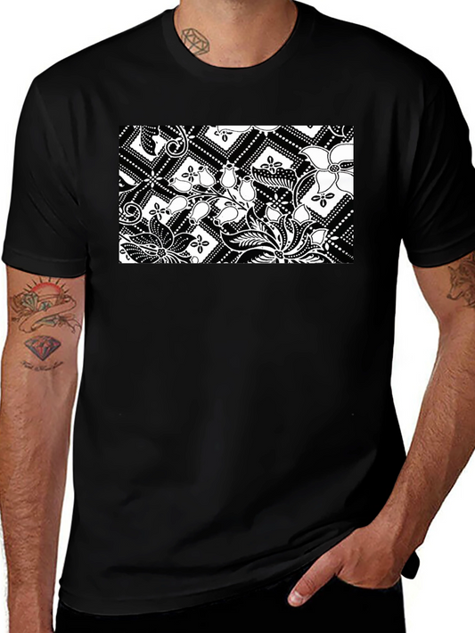Black T-Shirt with Floral Pattern
