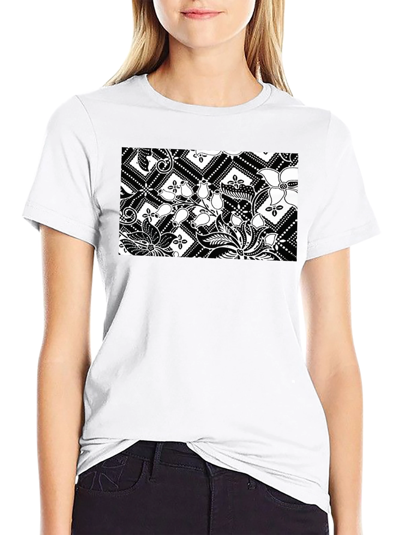 Black T-Shirt with Floral Pattern