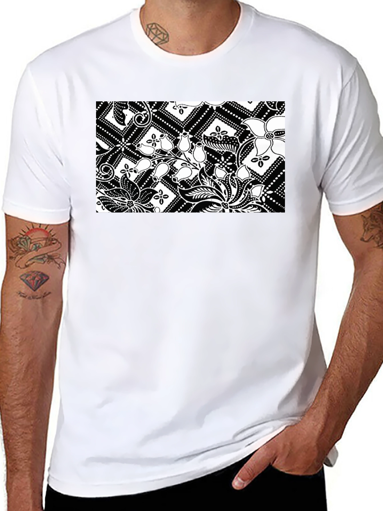 Black T-Shirt with Floral Pattern