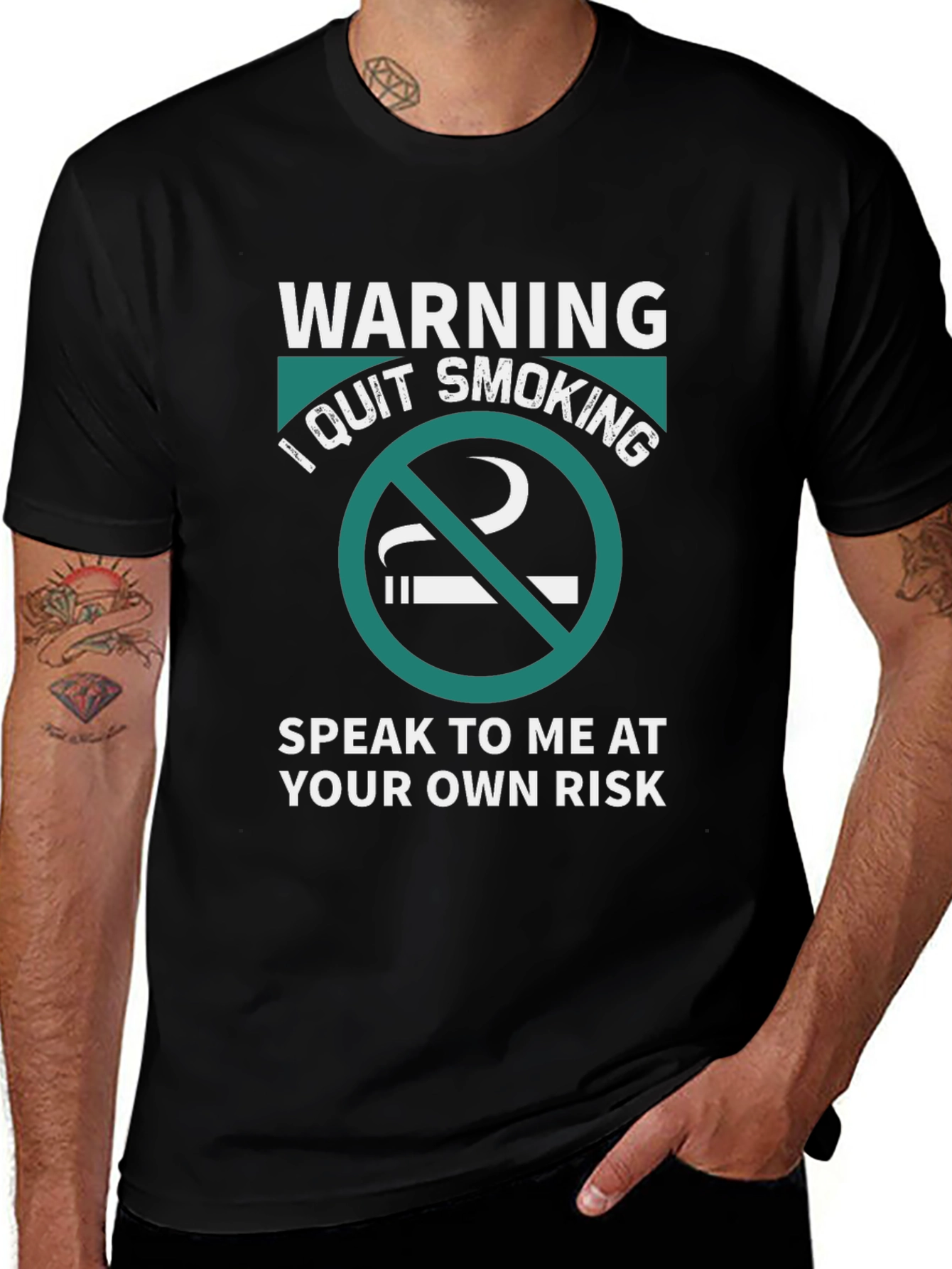 Warning I Quit Smoking Black Graphic Tee