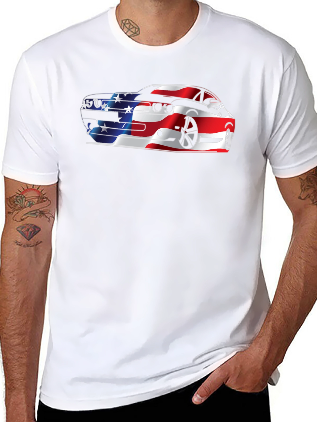 American Flag Car Graphic Black T-Shirt