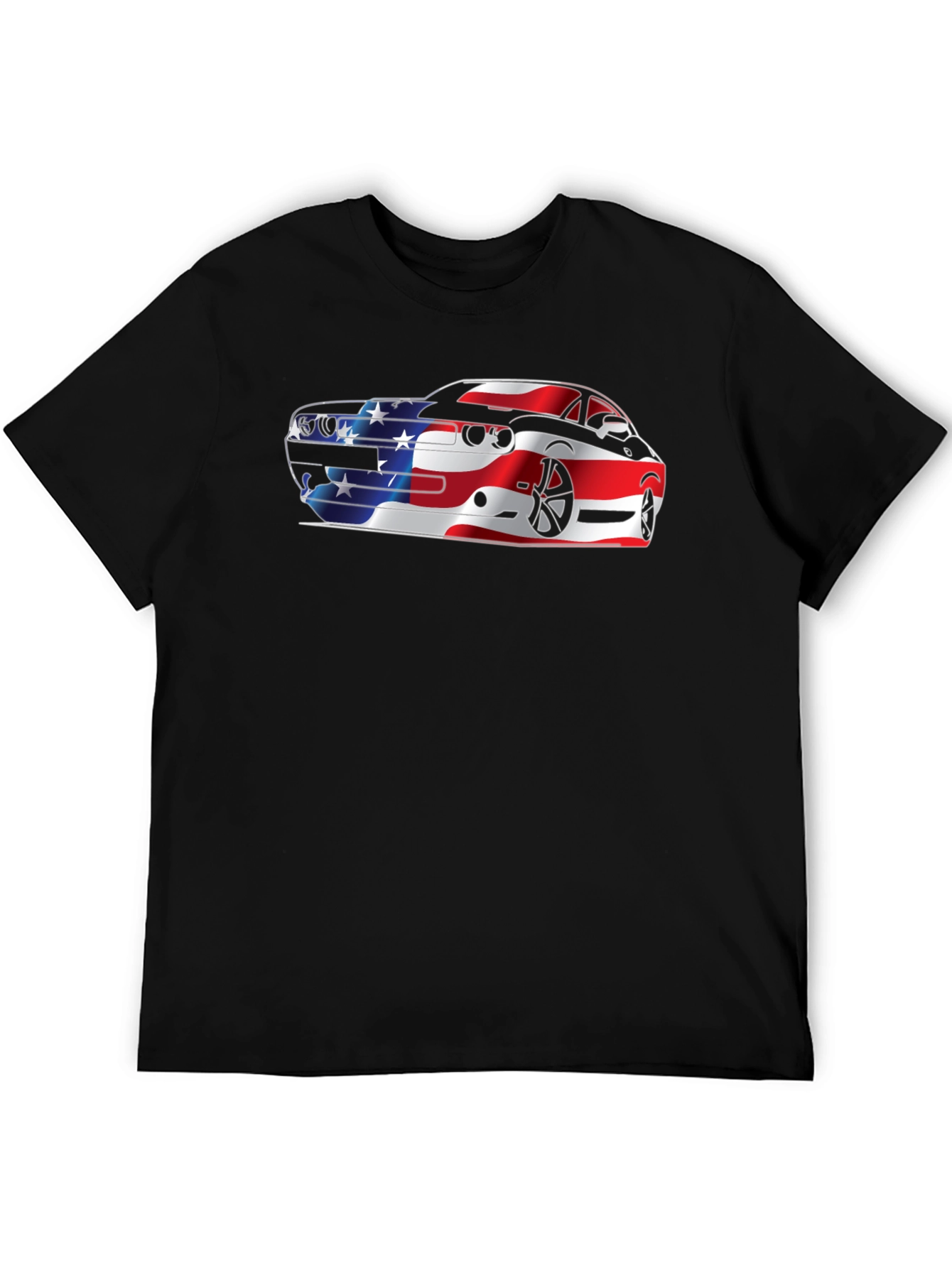 American Flag Car Graphic Black T-Shirt