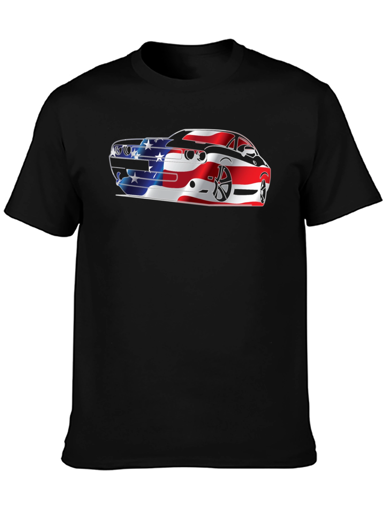 American Flag Car Graphic Black T-Shirt