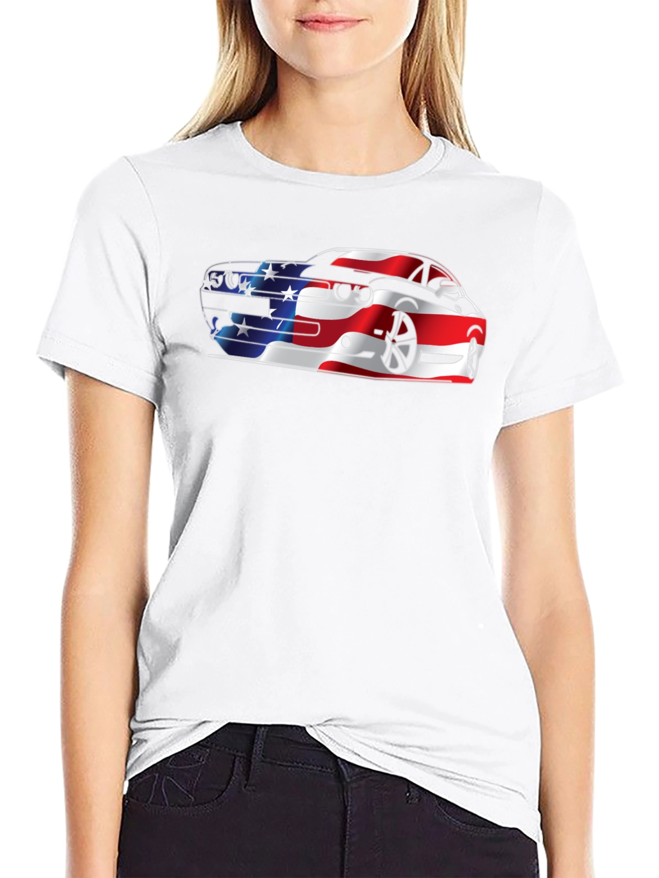 American Flag Car Graphic Black T-Shirt