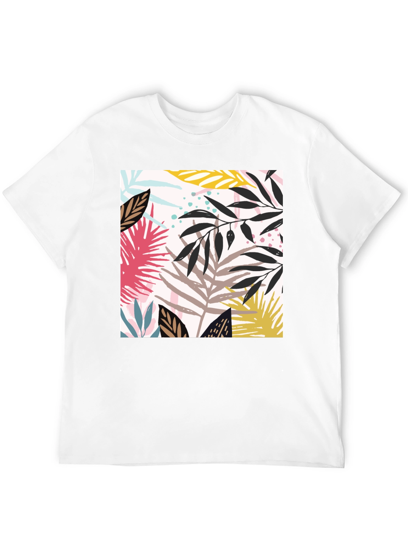 Tropical Leaf Print Black T-Shirt for Men