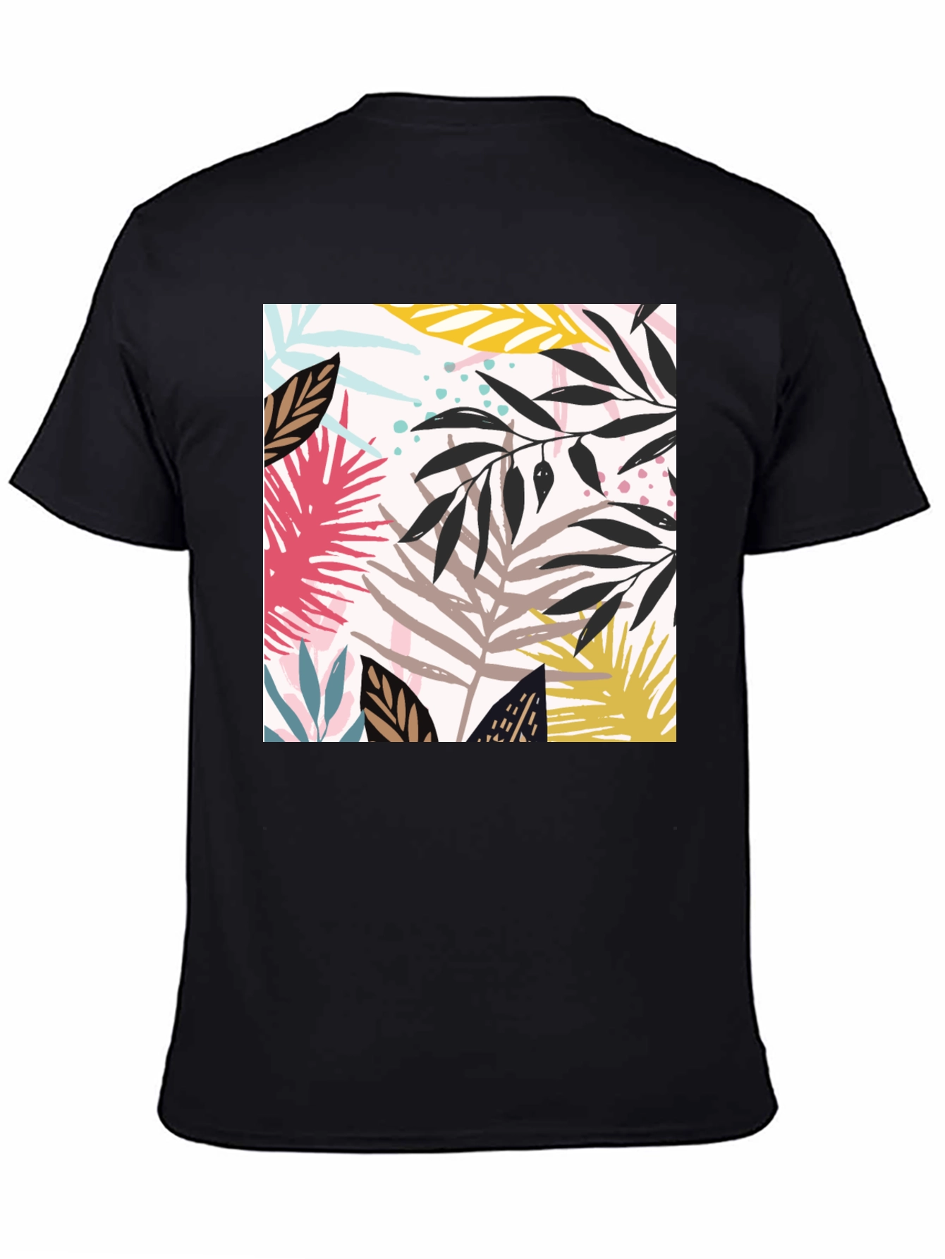 Tropical Leaf Print Black T-Shirt for Men