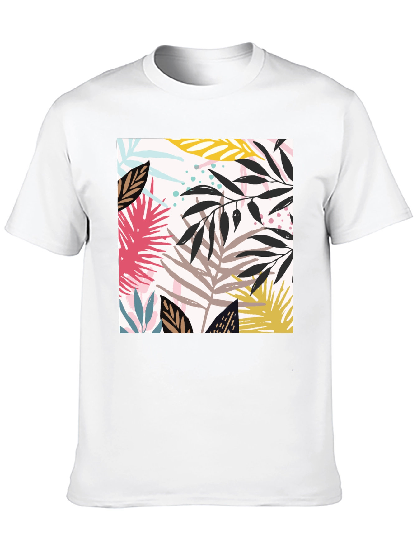 Tropical Leaf Print Black T-Shirt for Men