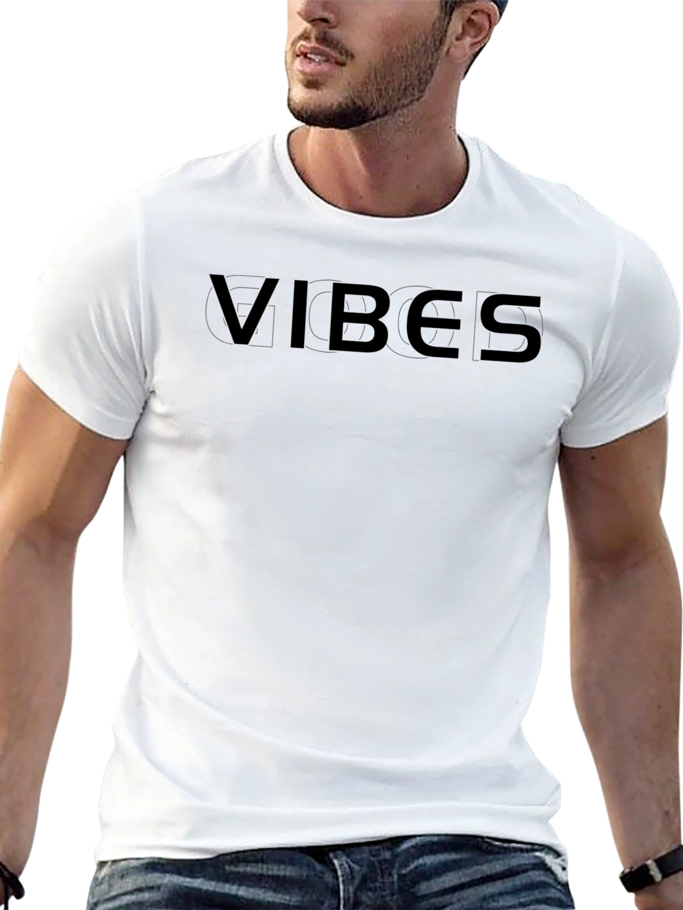 Vibes Black Graphic Print Crewneck T-Shirt