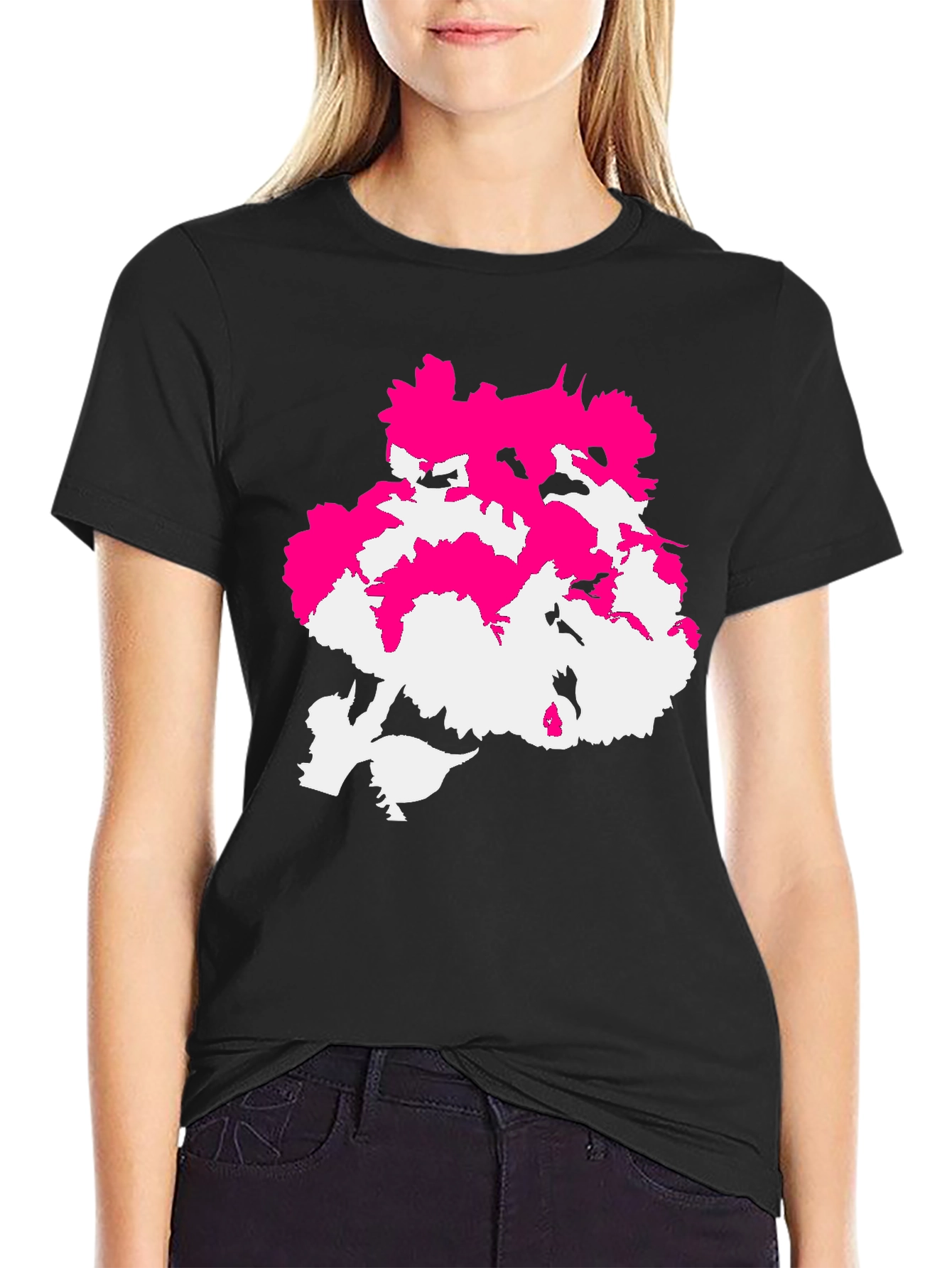 Abstract Pink & White Design Black T-Shirt