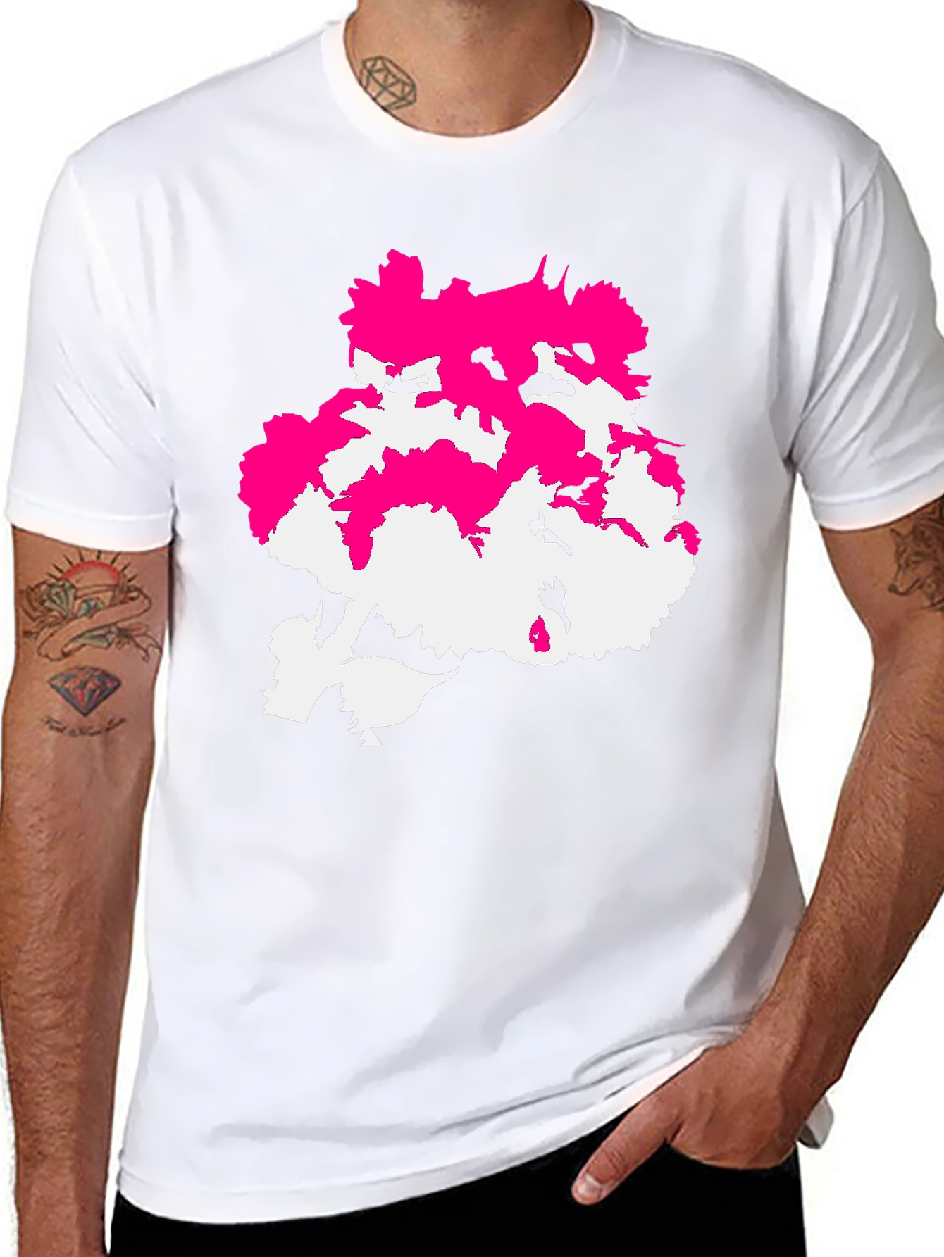 Abstract Pink & White Design Black T-Shirt