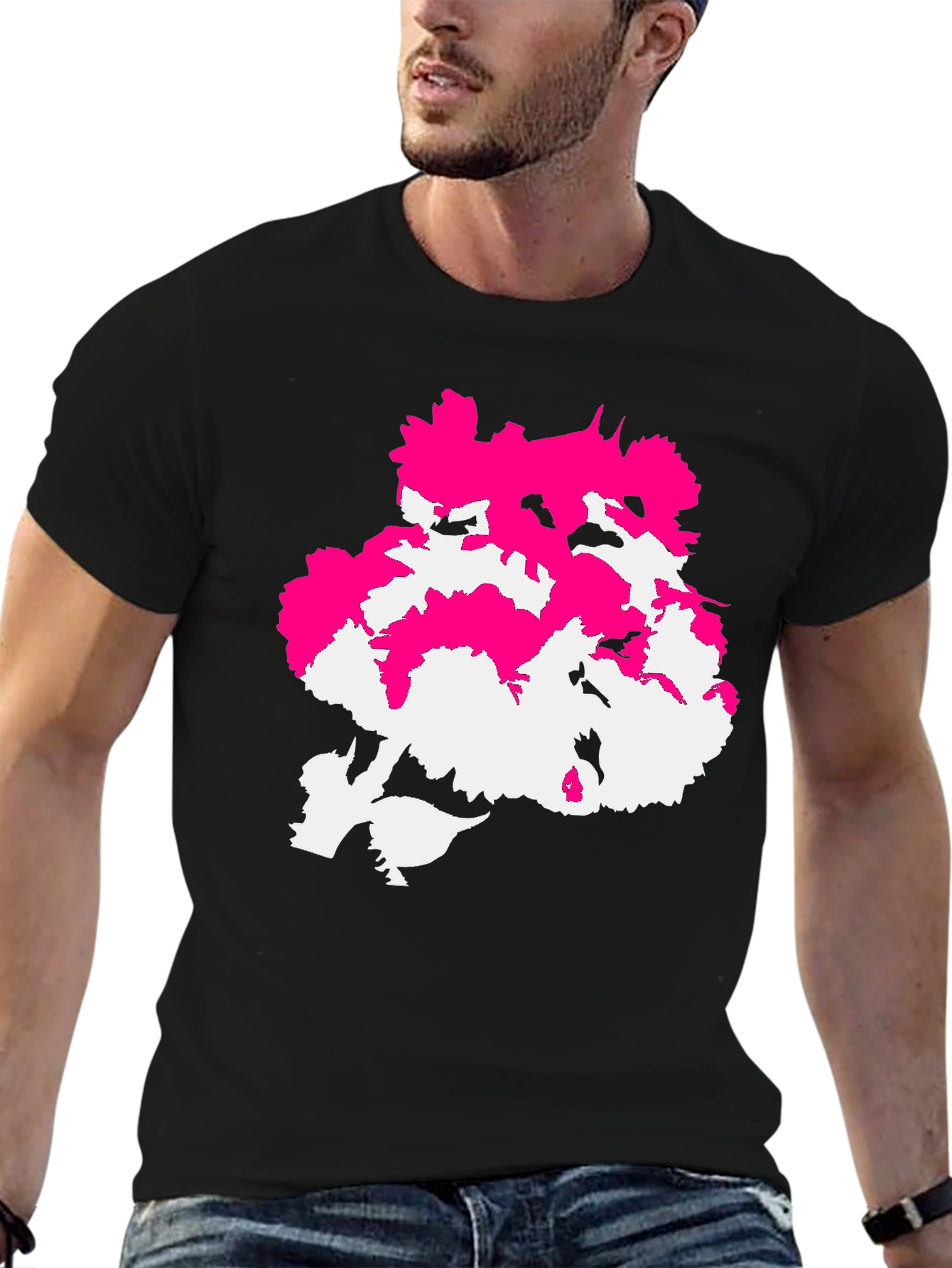 Abstract Pink & White Design Black T-Shirt