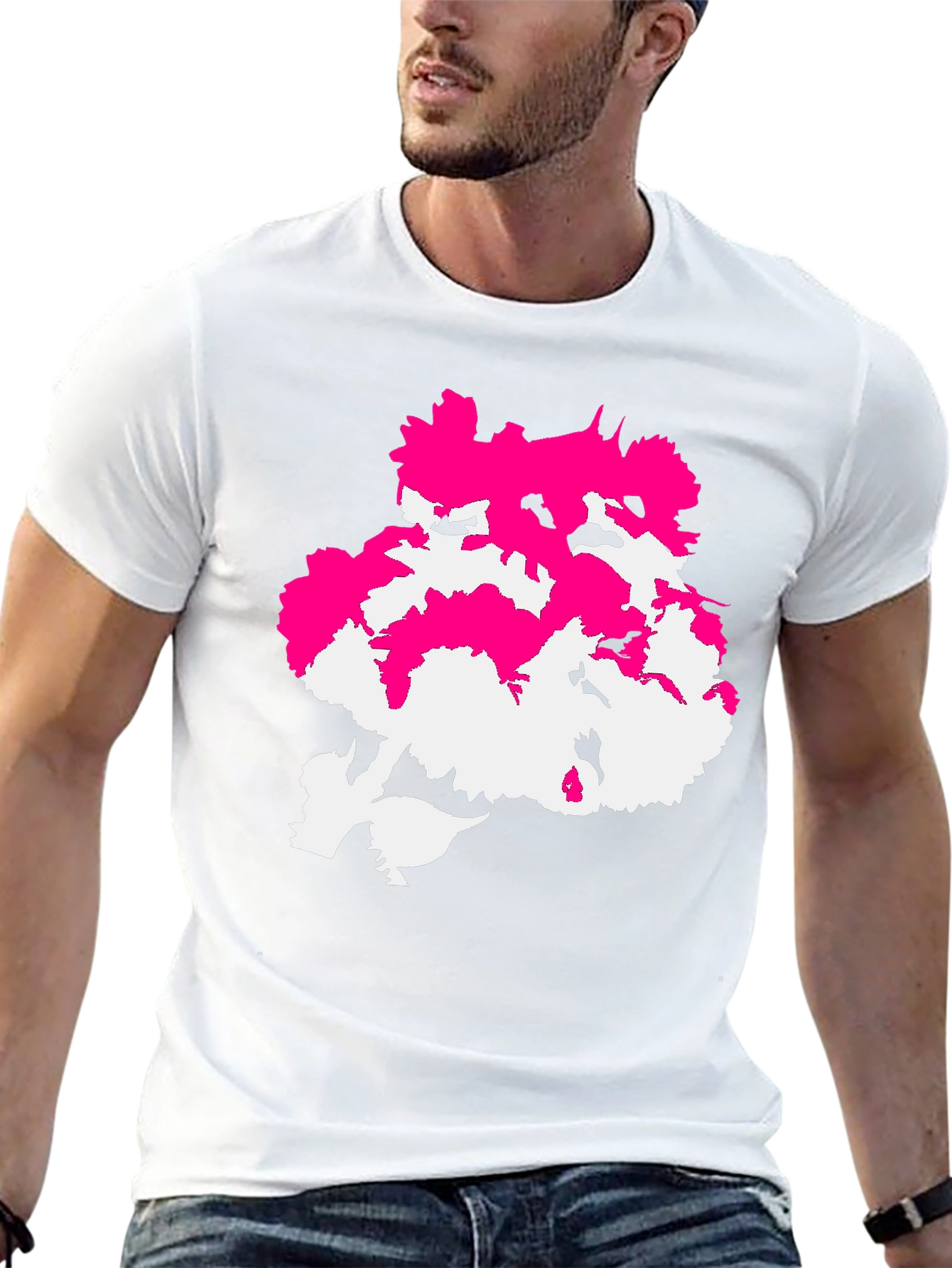 Abstract Pink & White Design Black T-Shirt