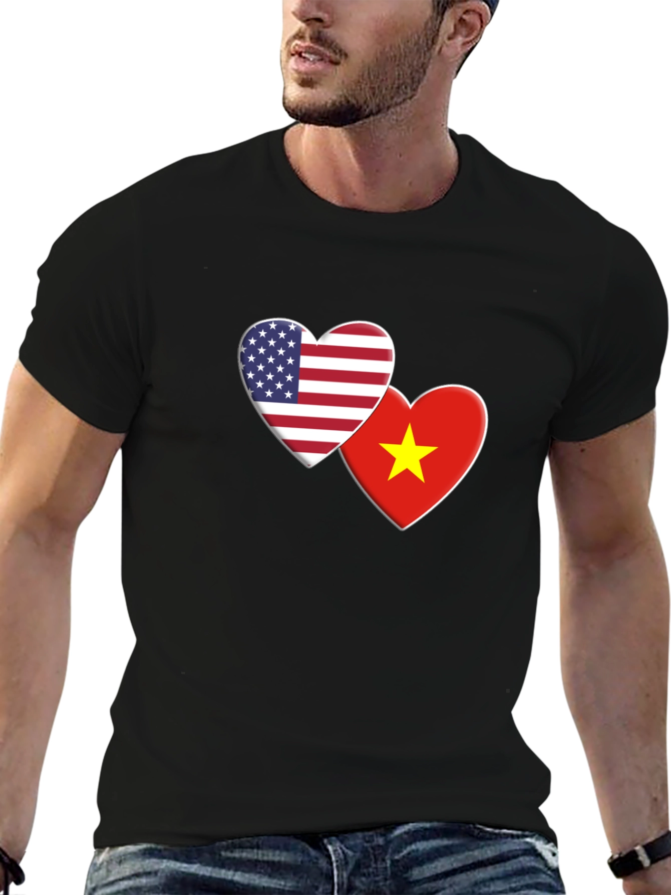 USA & Vietnam Flag Heart Graphic Tee