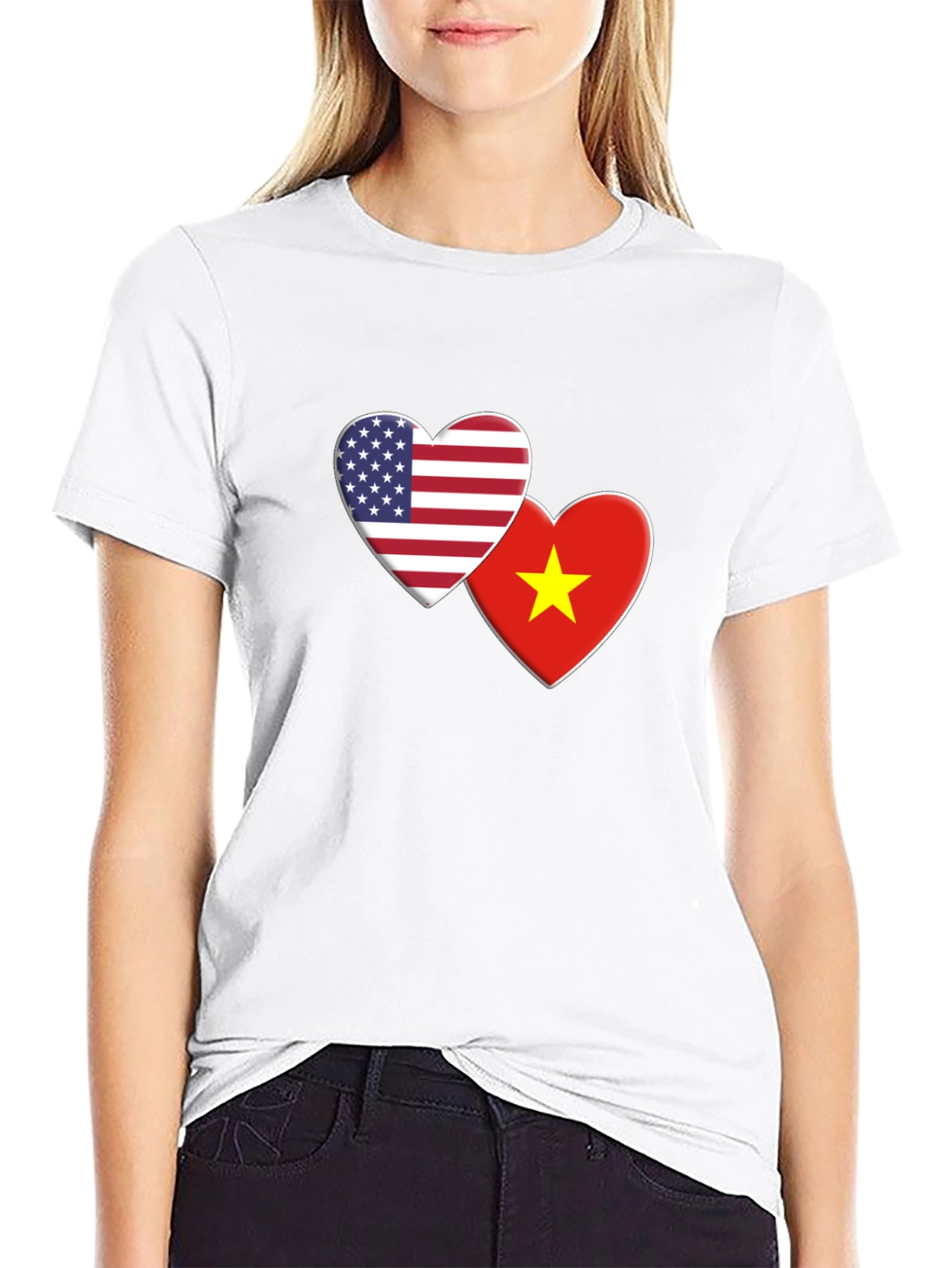 USA & Vietnam Flag Heart Graphic Tee