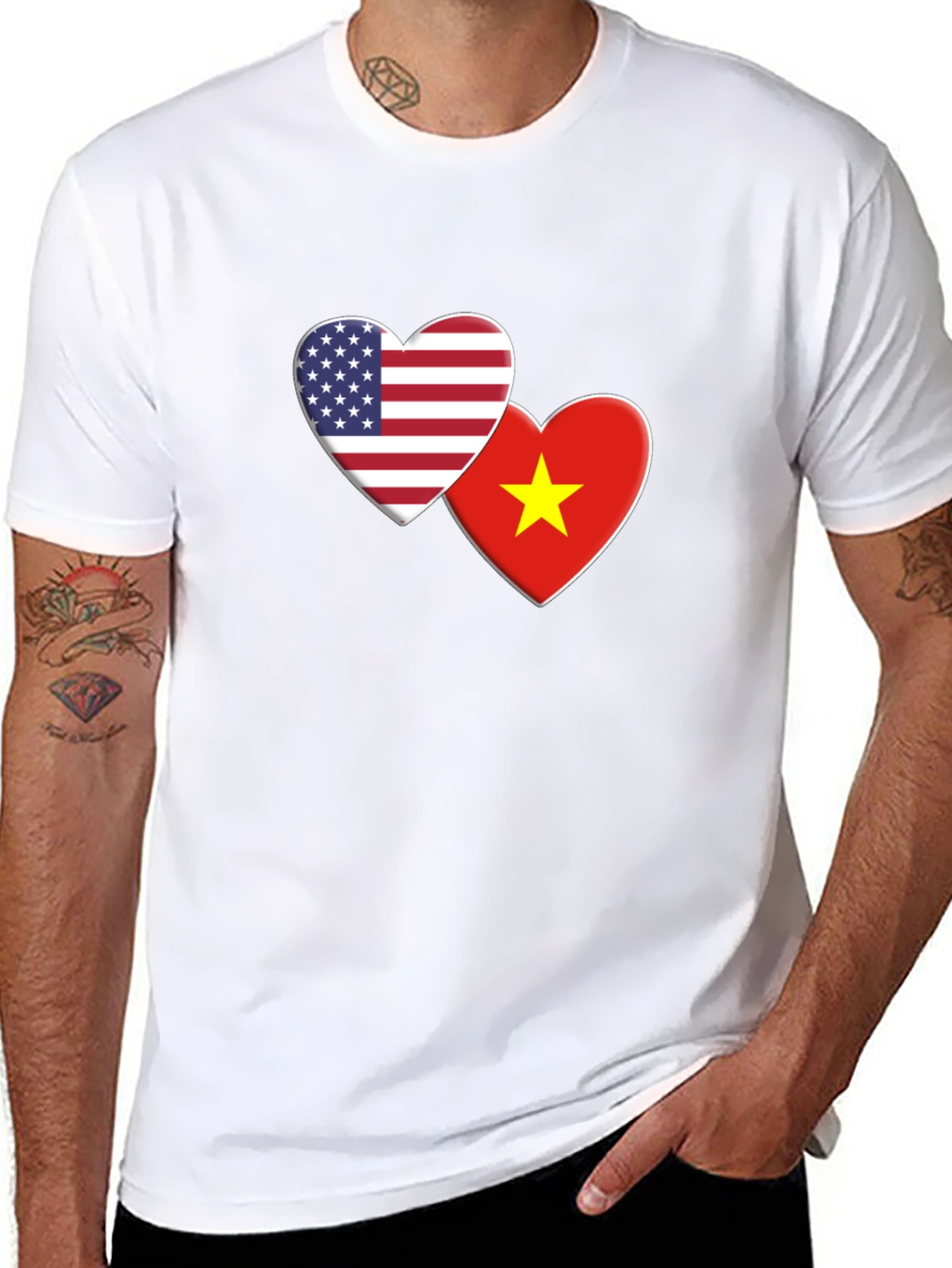 USA & Vietnam Flag Heart Graphic Tee