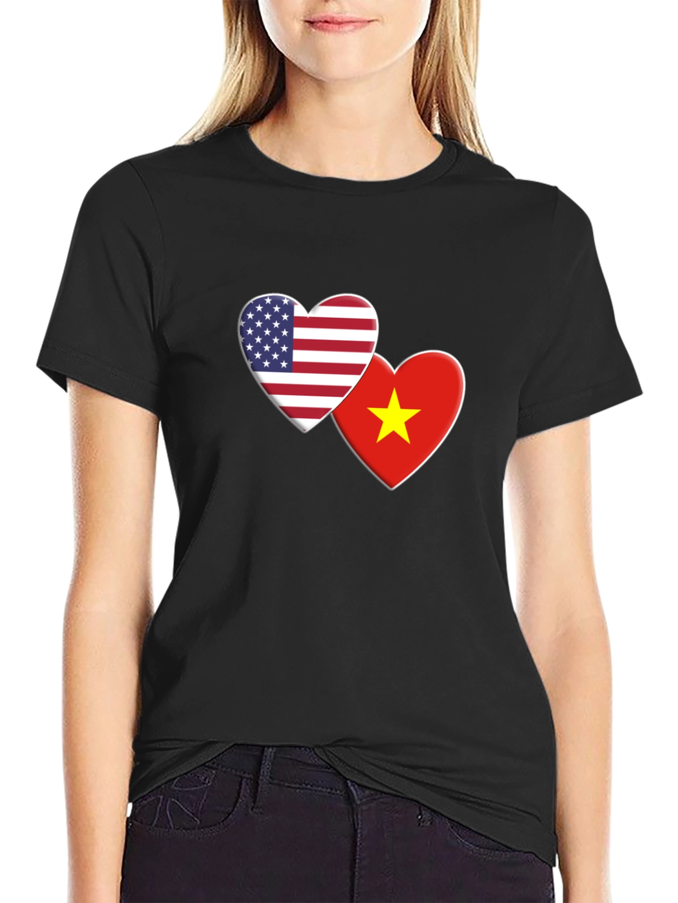 USA & Vietnam Flag Heart Graphic Tee