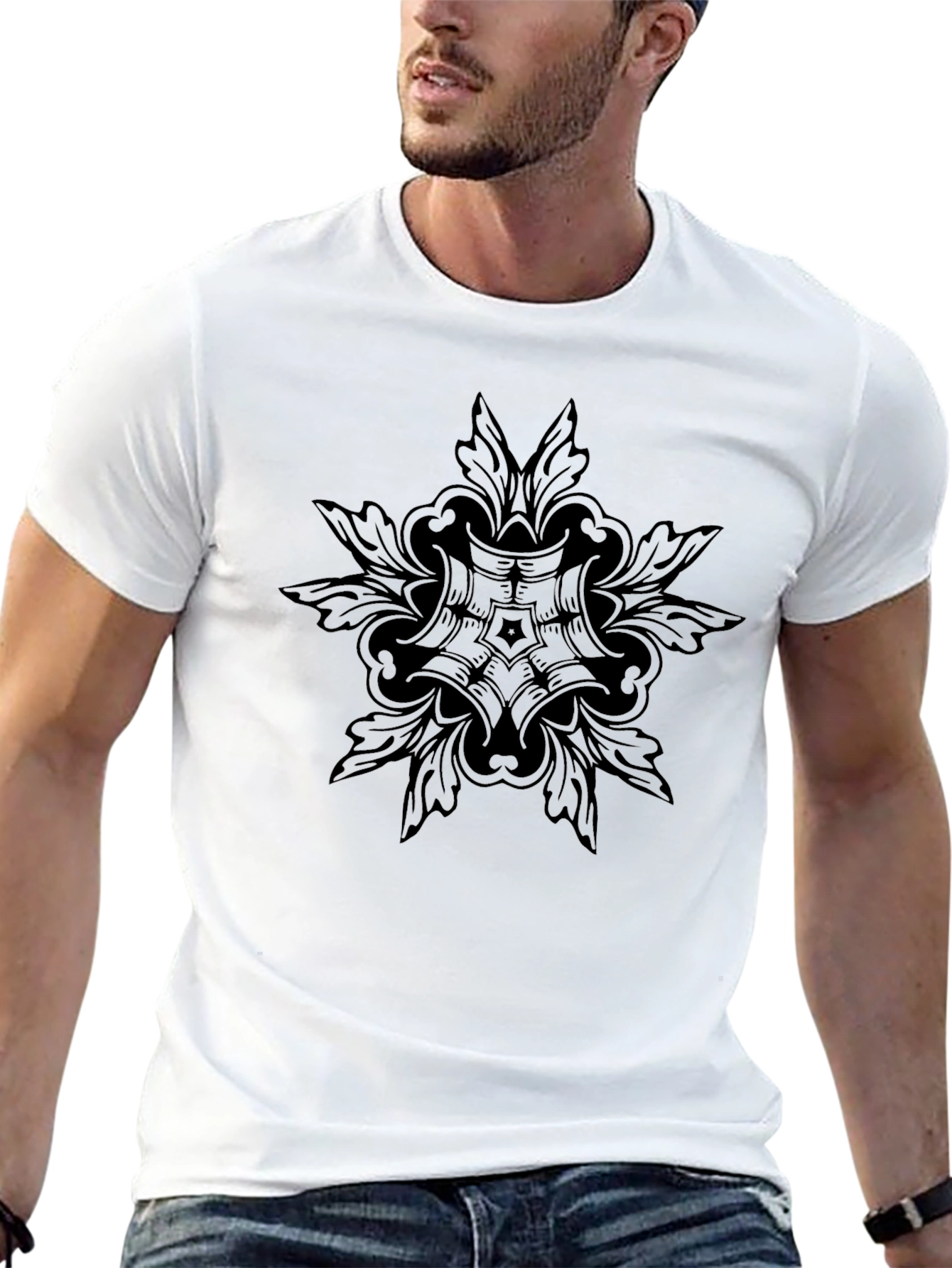 Black Ornamental Print T-Shirt
