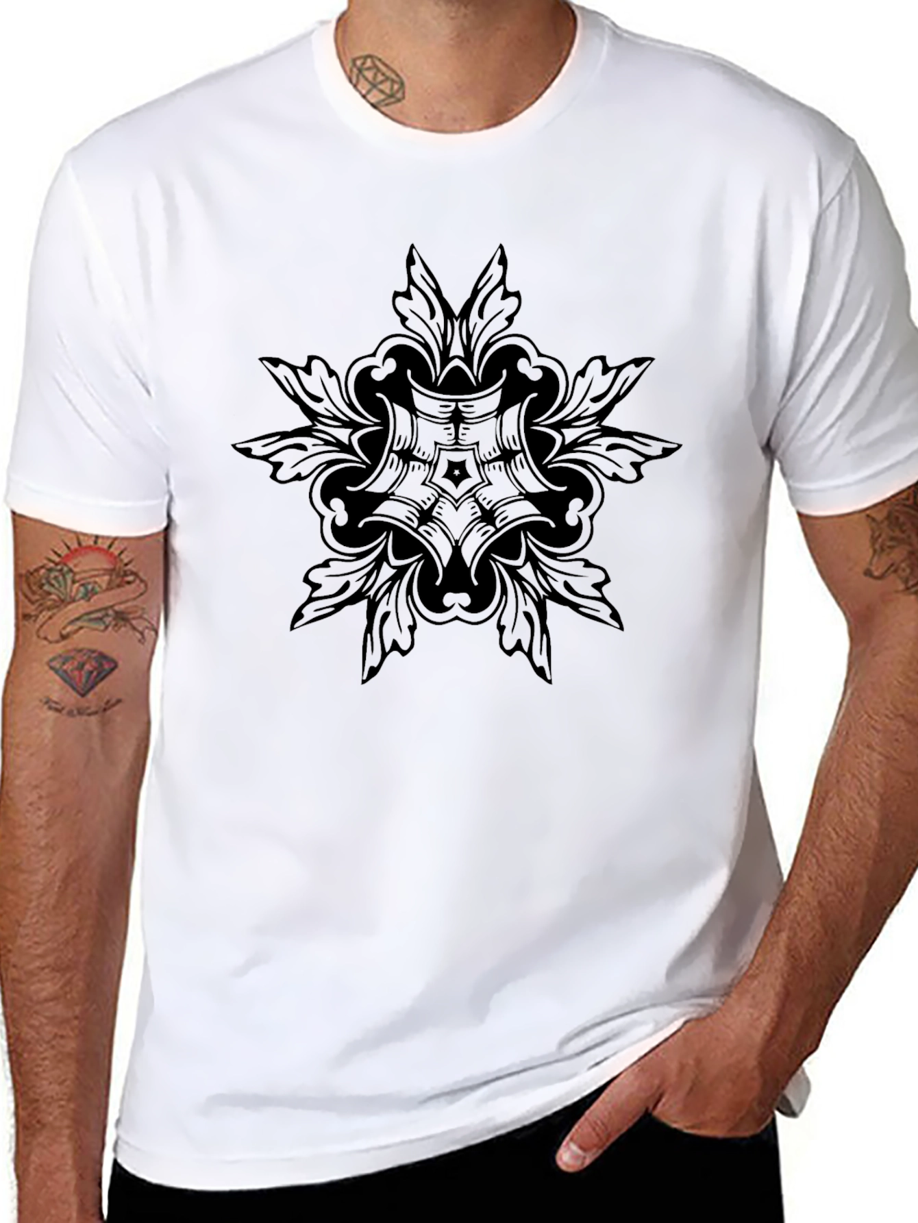 Black Ornamental Print T-Shirt