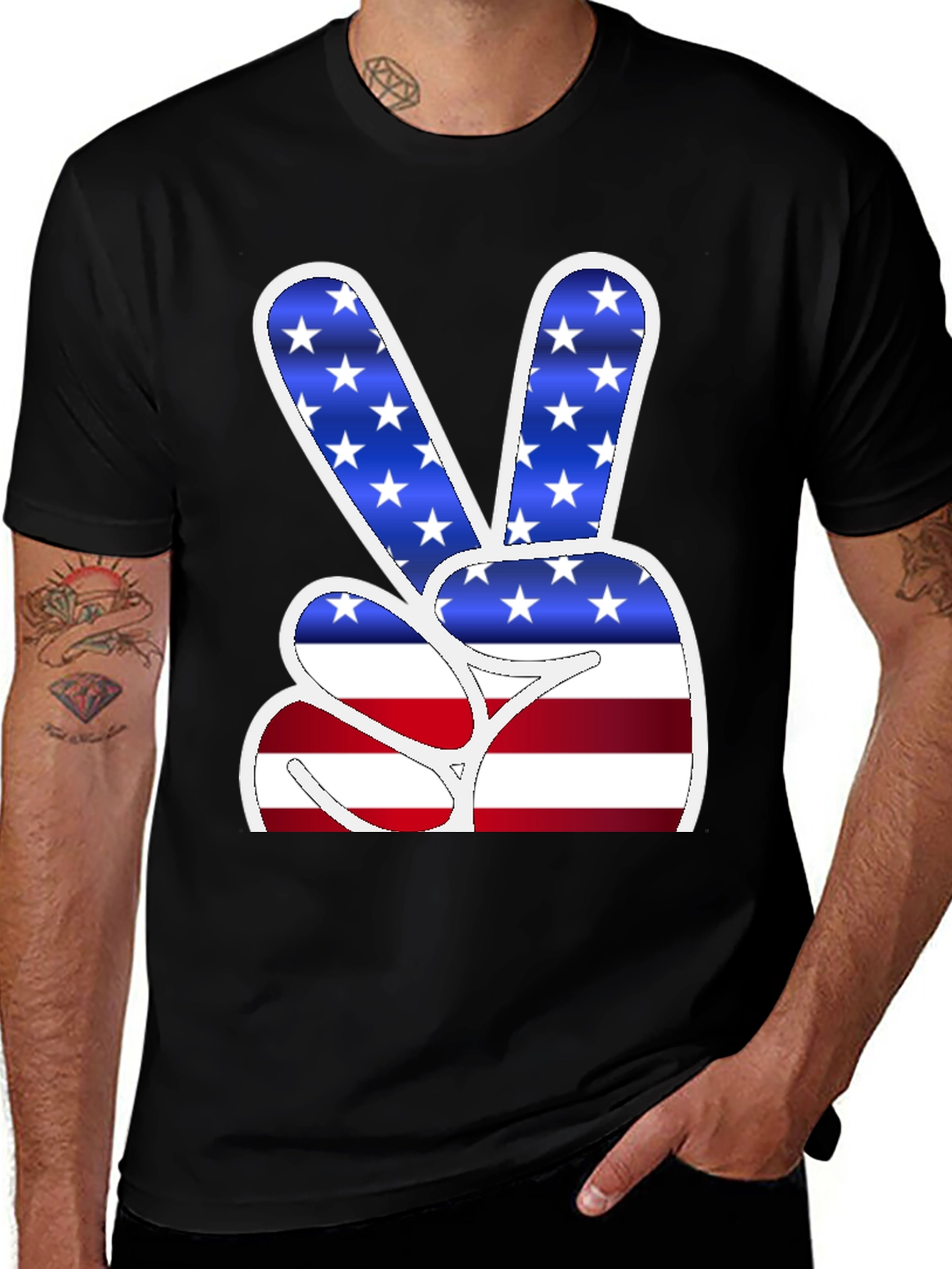 American Flag Peace Sign Graphic T-Shirt