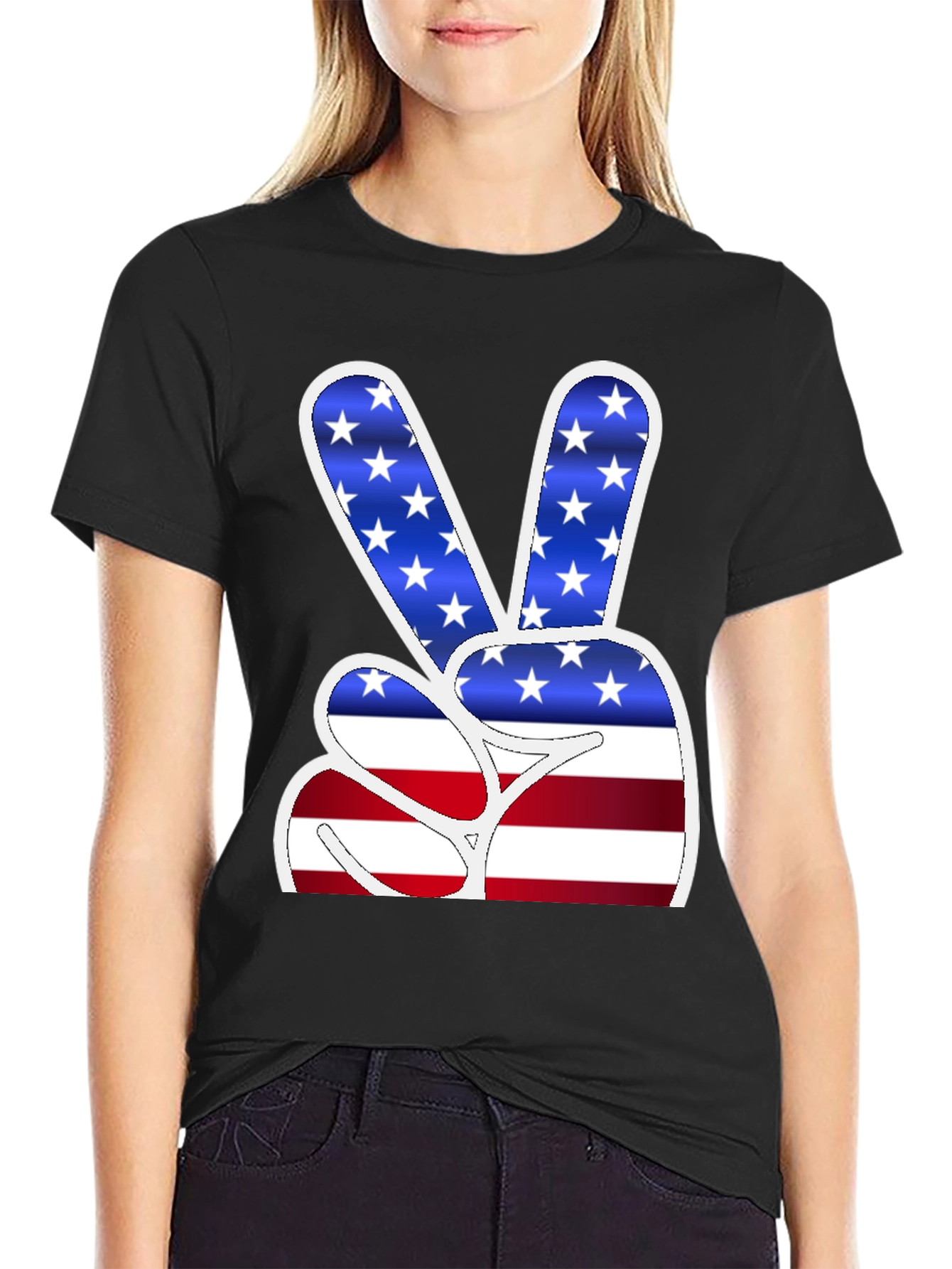 American Flag Peace Sign Graphic T-Shirt