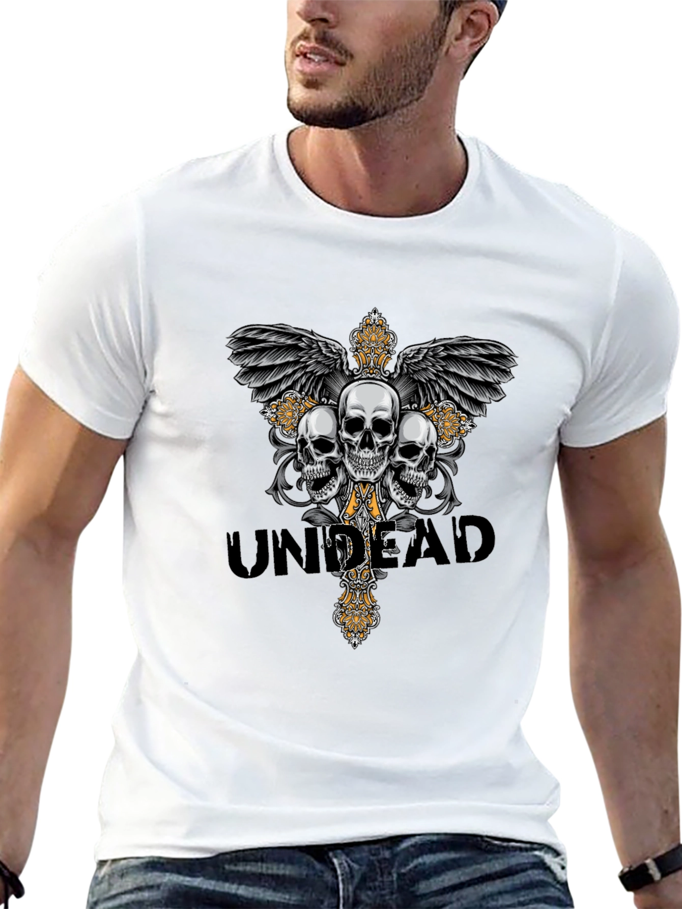 Undead Skull Graphic T-Shirt - Gothic Style