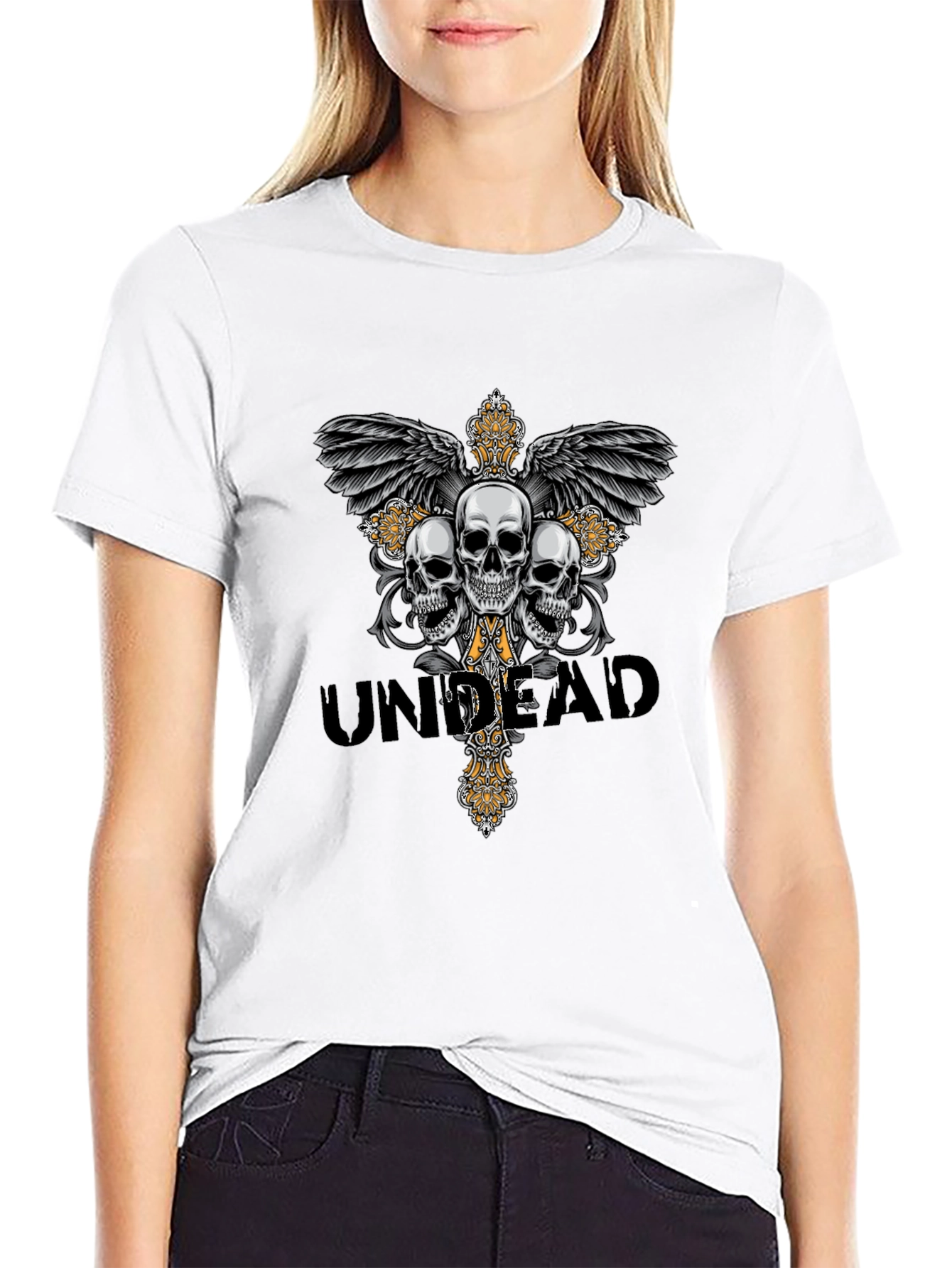 Undead Skull Graphic T-Shirt - Gothic Style