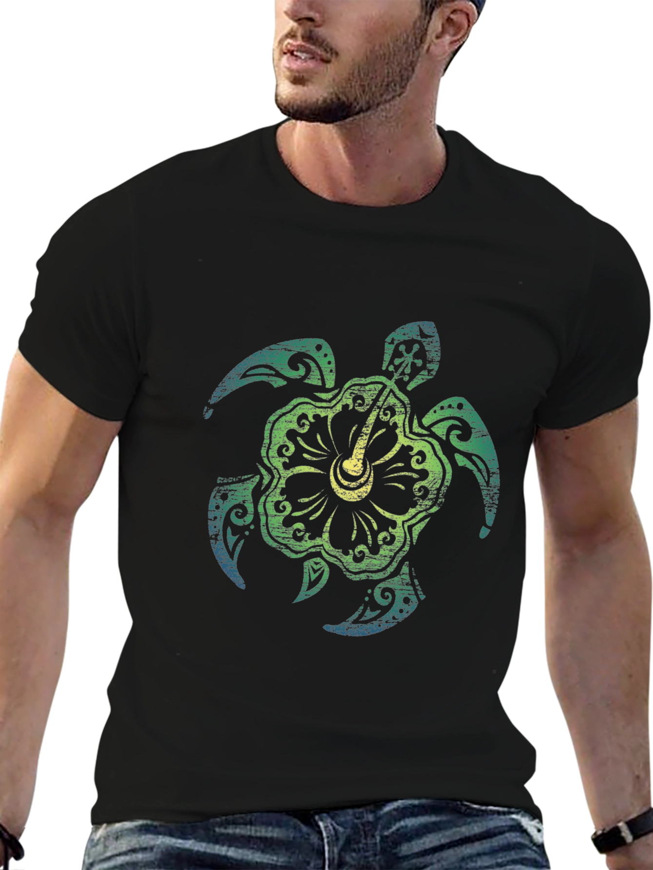 Turtle Hibiscus Graphic Tee - Black