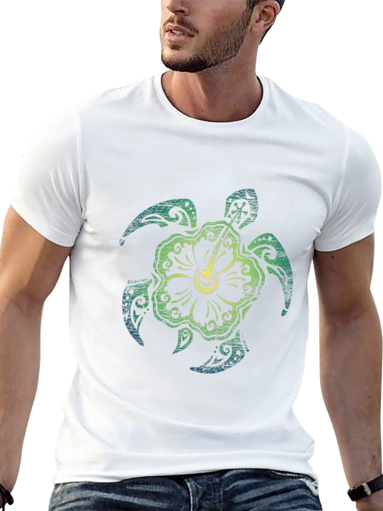 Turtle Hibiscus Graphic Tee - Black
