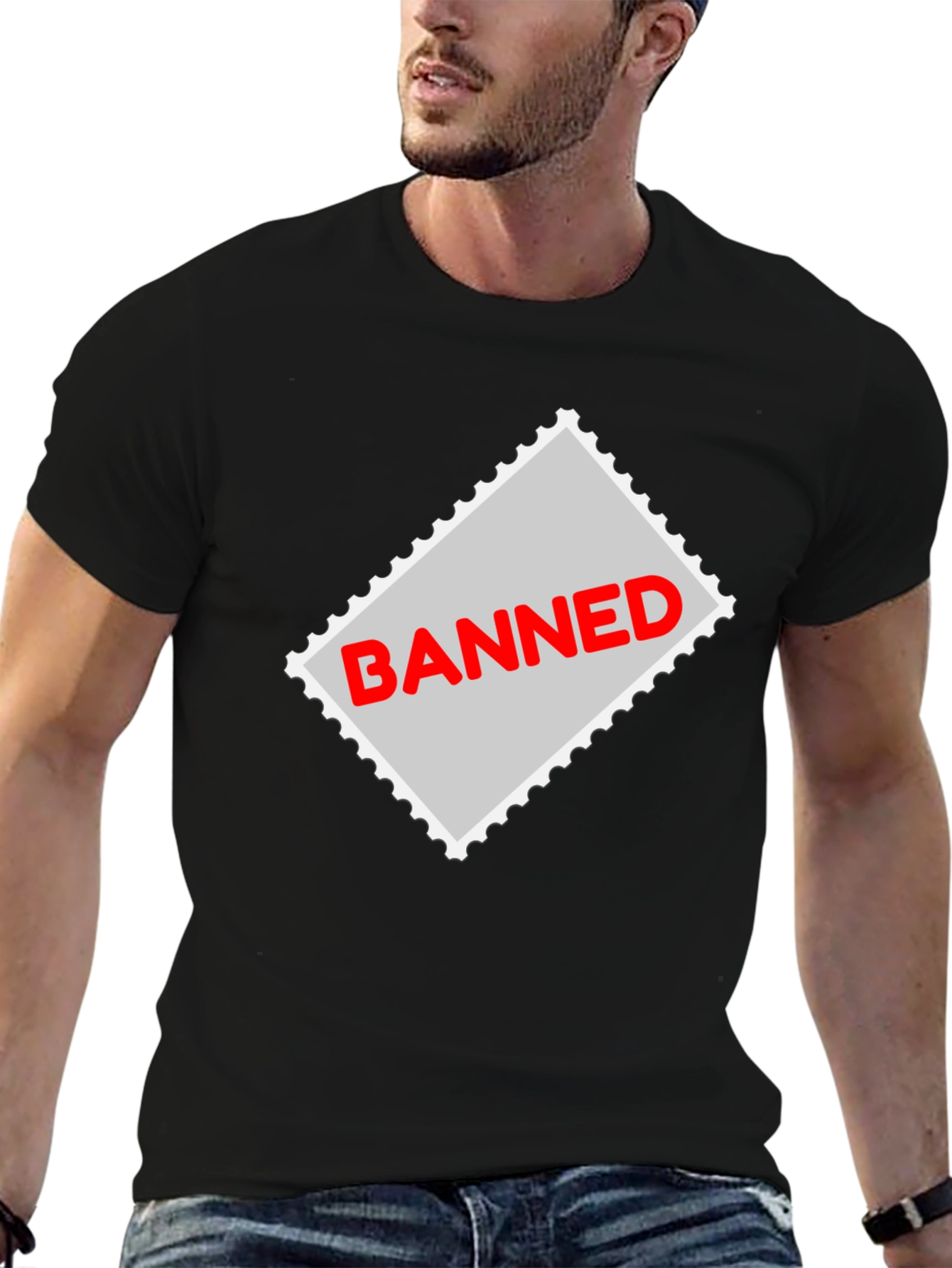 Banned Stamp Graphic Tee - Black Casual T-Shirt