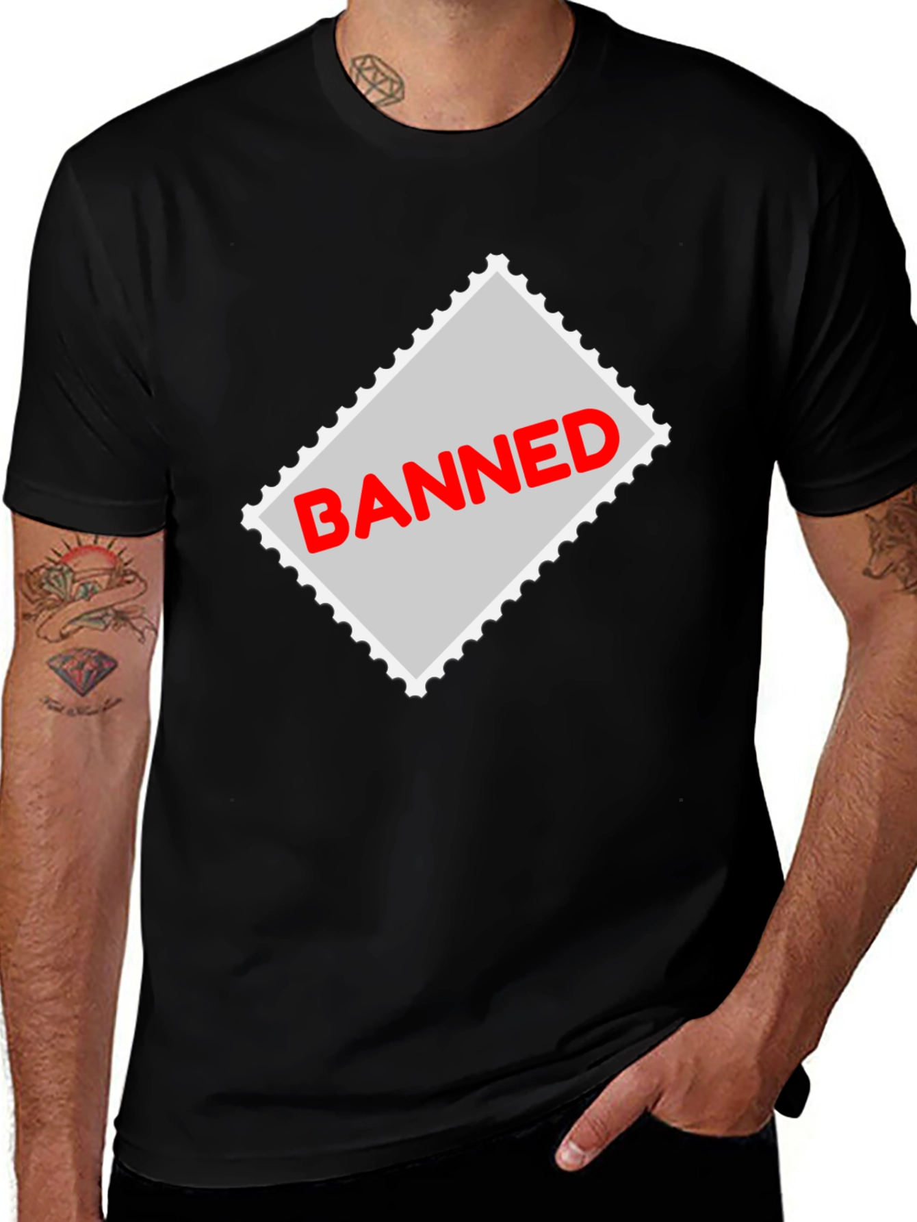 Banned Stamp Graphic Tee - Black Casual T-Shirt