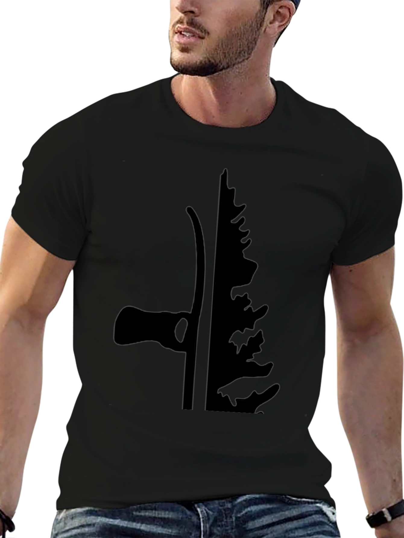 Axe & Pine Tree Silhouette Black T-Shirt