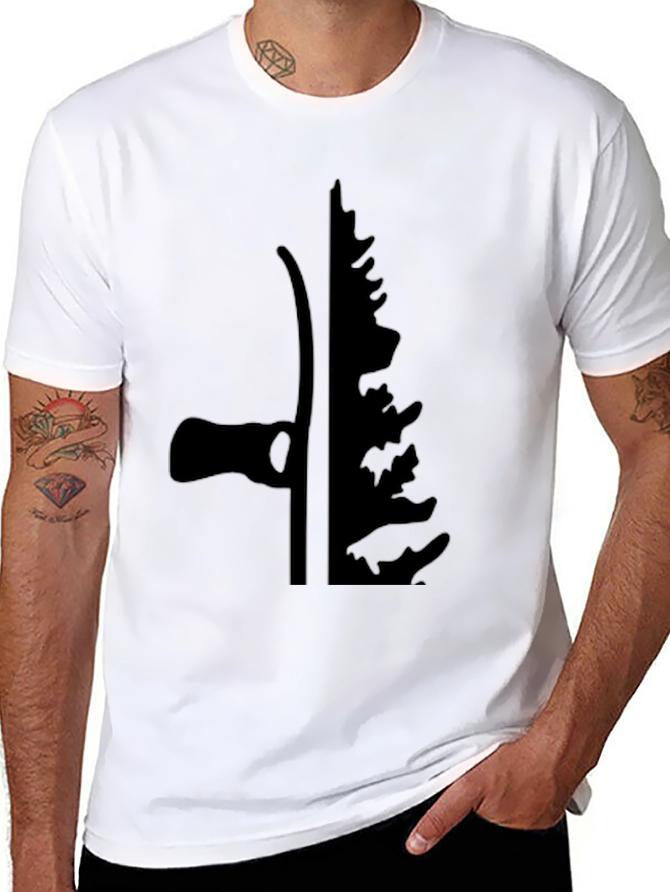 Axe & Pine Tree Silhouette Black T-Shirt