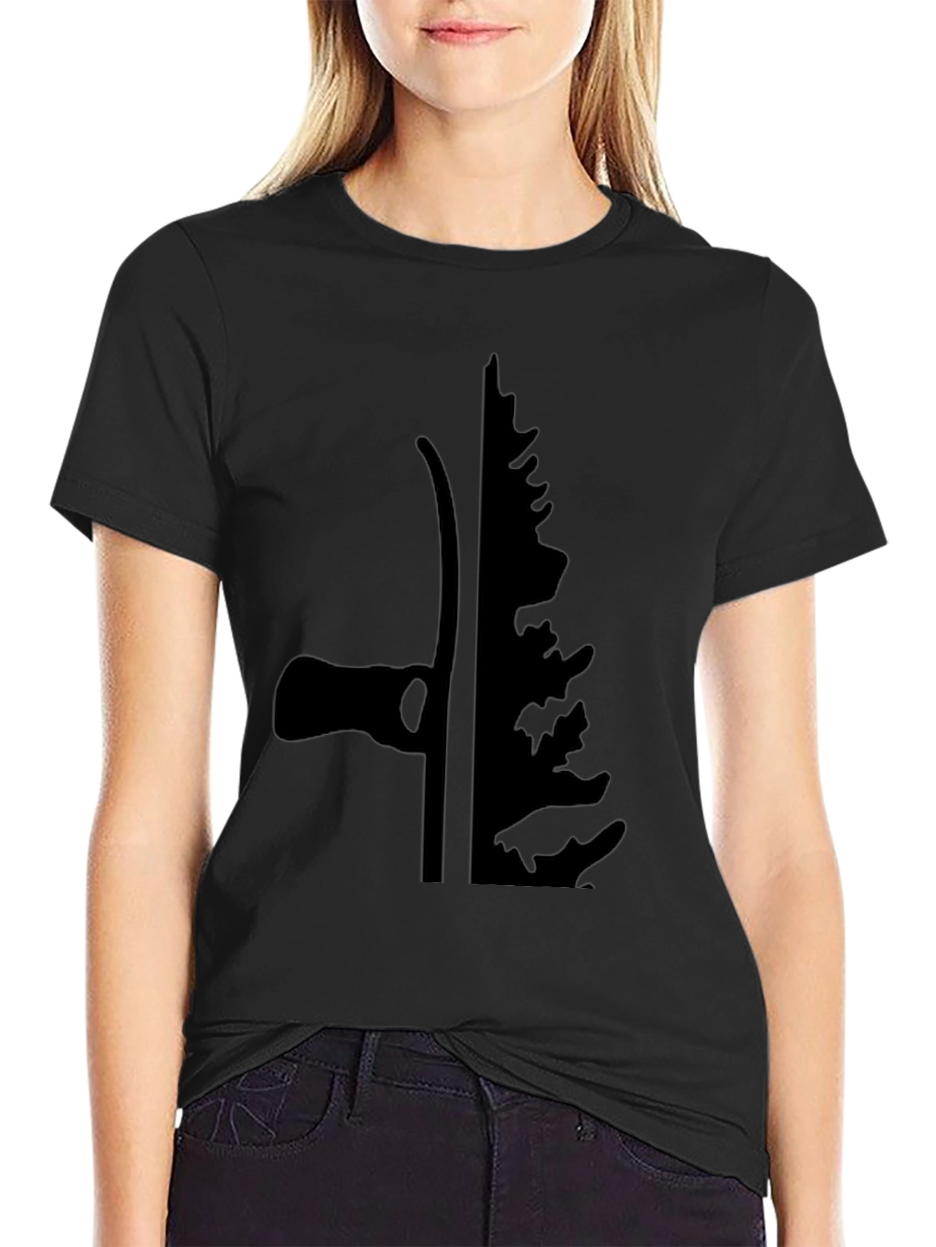Axe & Pine Tree Silhouette Black T-Shirt