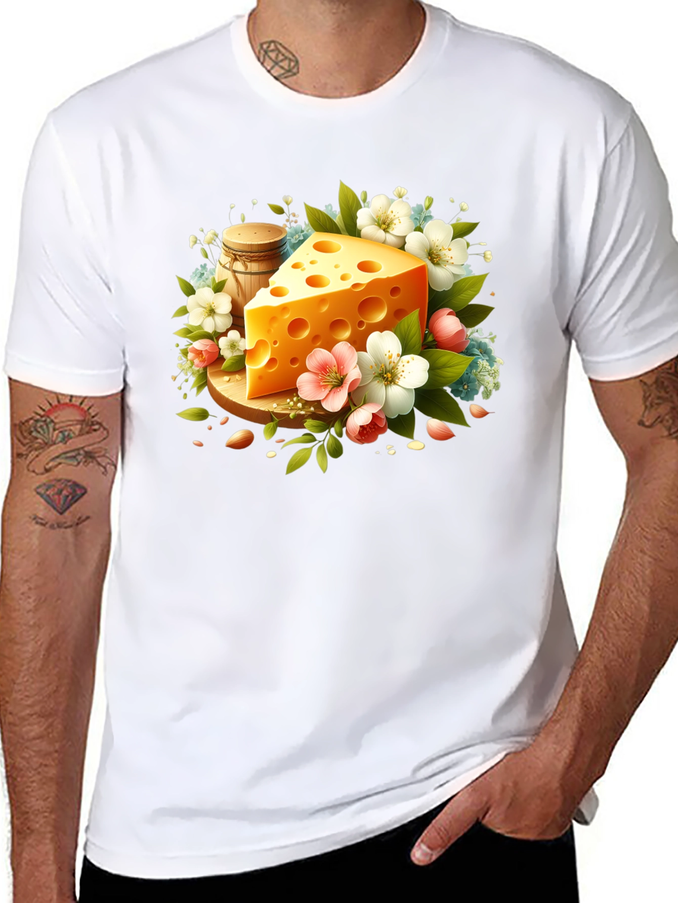 Whimsical Cheese & Floral Graphic Tee