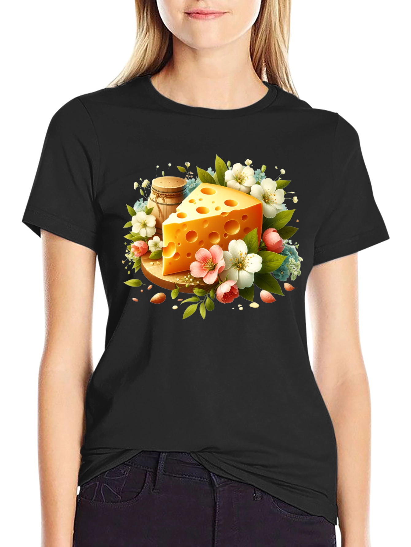 Whimsical Cheese & Floral Graphic Tee