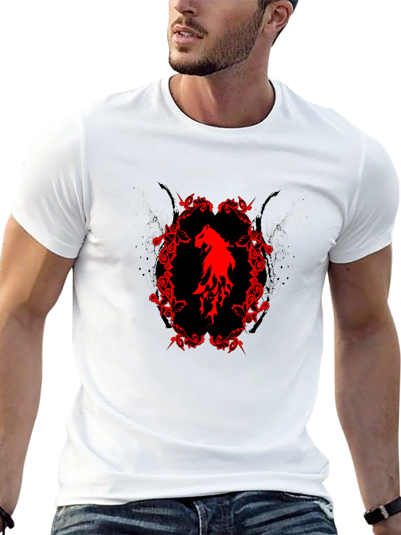 Black T-Shirt with Red Horse Graphic