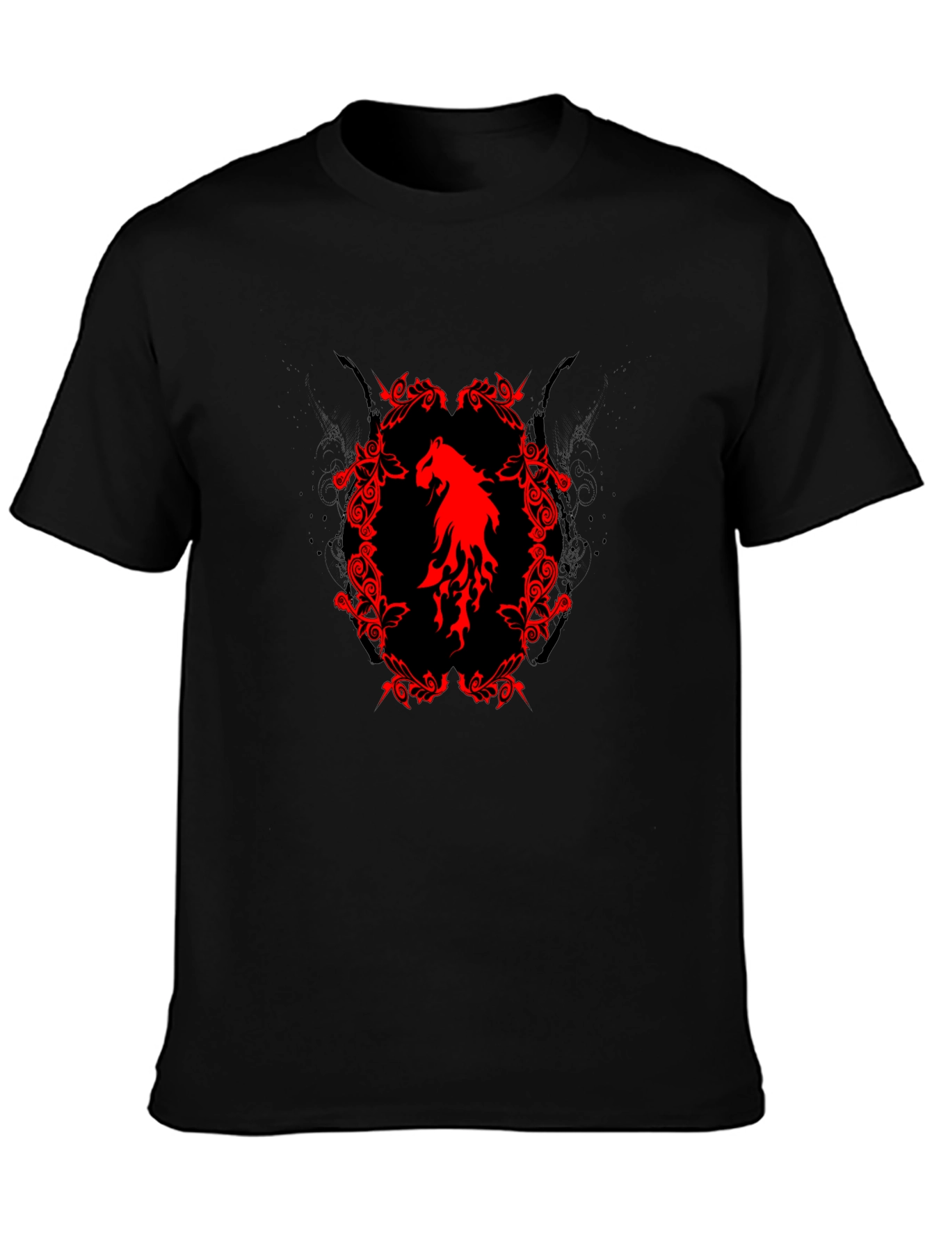 Black T-Shirt with Red Horse Graphic