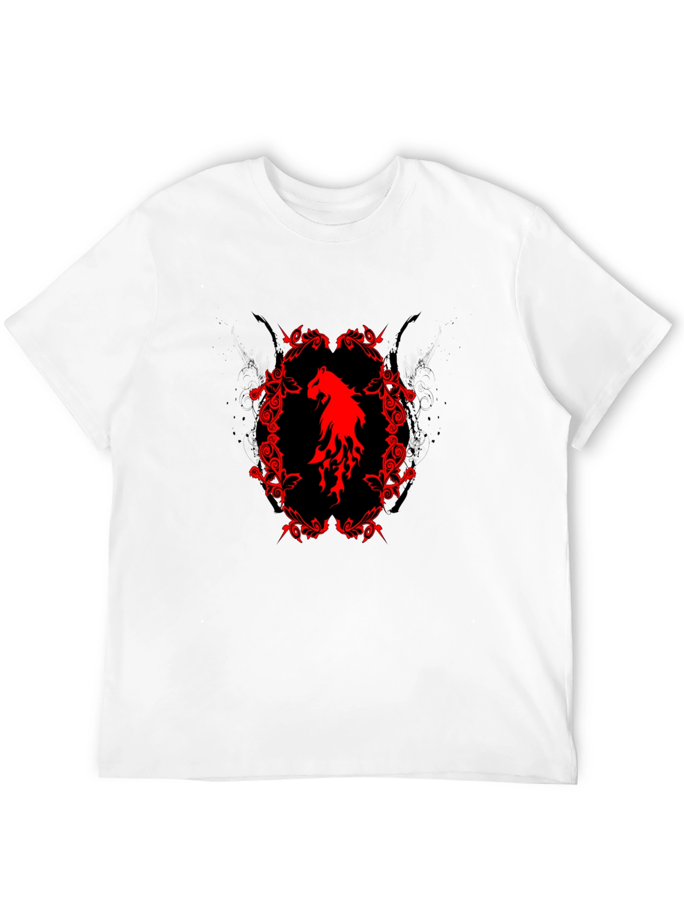 Black T-Shirt with Red Horse Graphic
