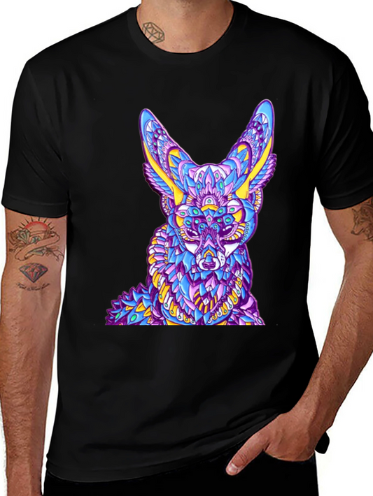 Abstract Fox Graphic Black T-Shirt