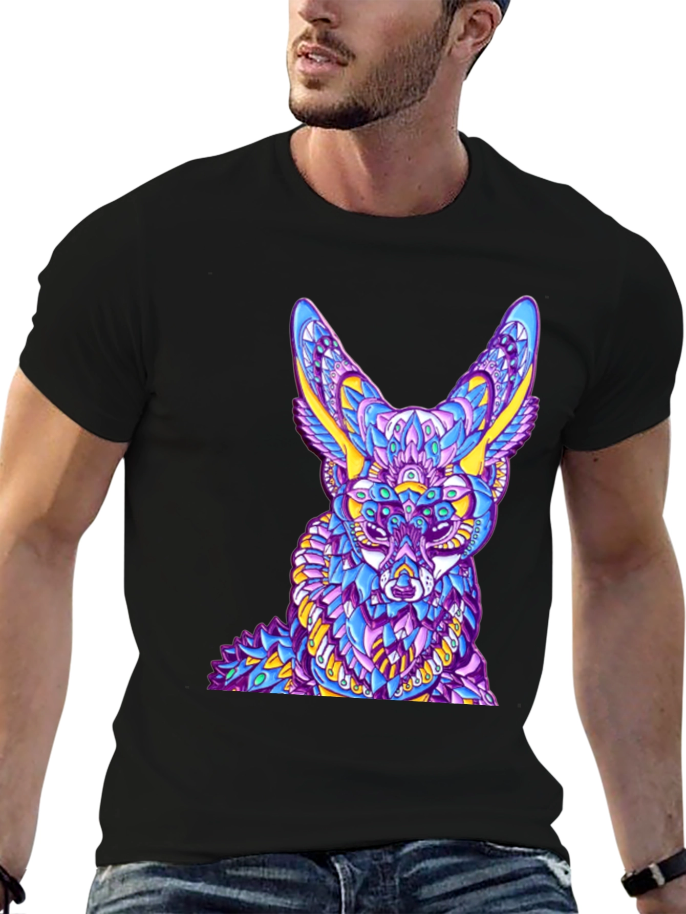 Abstract Fox Graphic Black T-Shirt