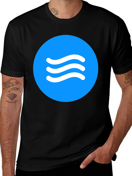 Blue Circle Waves Graphic Black T-Shirt