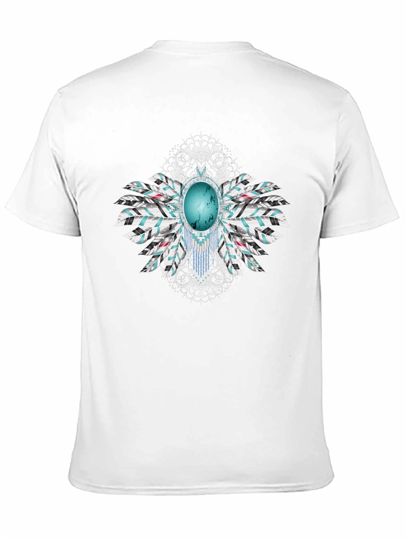 Turquoise Stone Feather Graphic Black T-Shirt