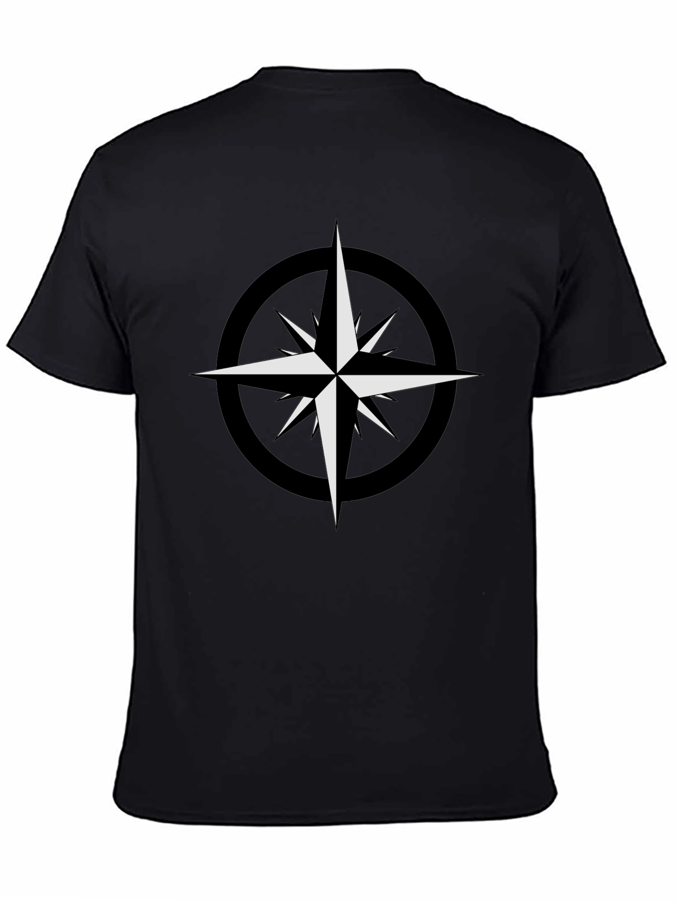 Black T-Shirt with Compass Star Graphic