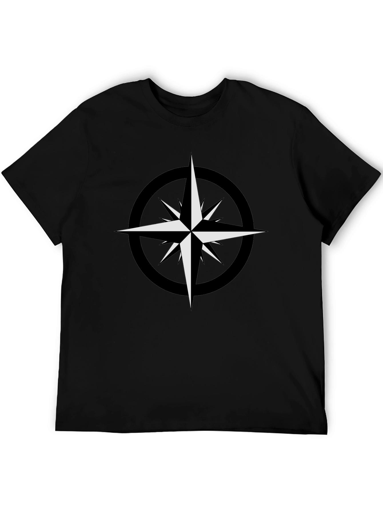 Black T-Shirt with Compass Star Graphic