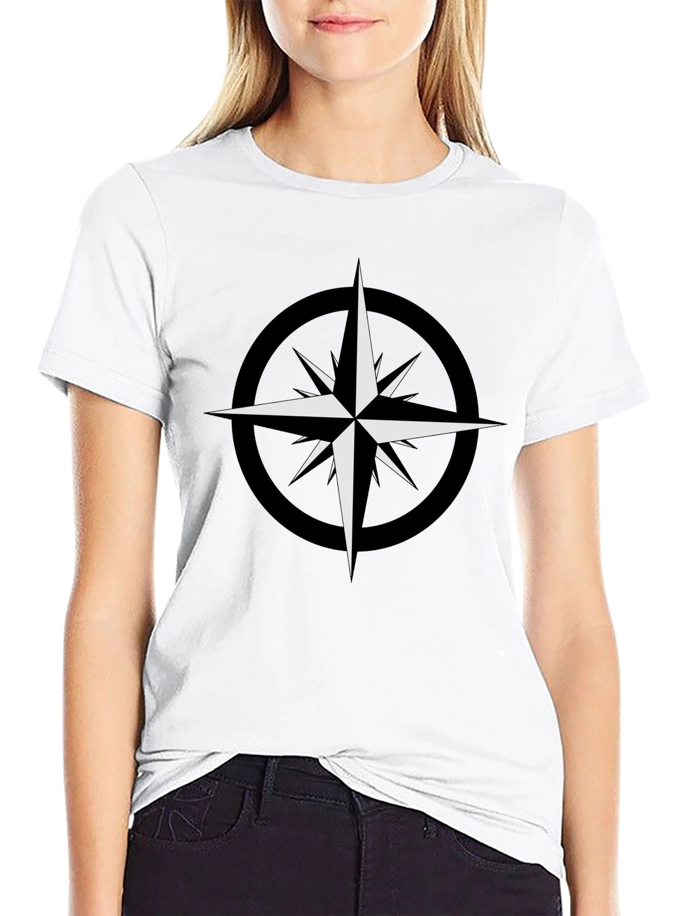 Black T-Shirt with Compass Star Graphic